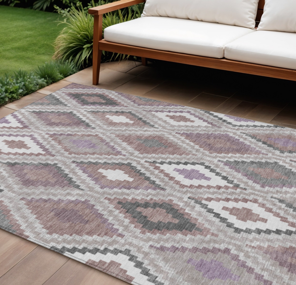 659717 10 x 14 ft. Blush Ivory & Gray Geometric Washable Transitional Indoor & Outdoor Rectangle Area Rug