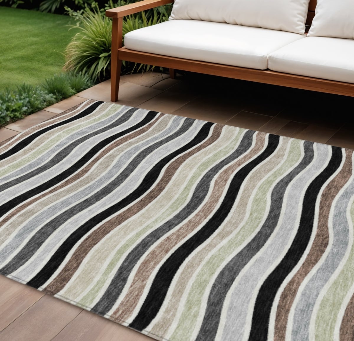 659800 9 x 12 ft. Black Pewter & Ivory Striped Washable Transitional Indoor & Outdoor Rectangle Area Rug