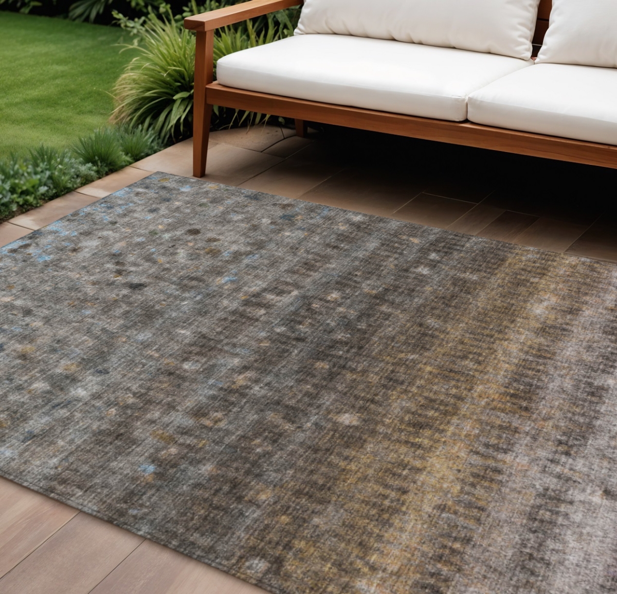 659003 9 x 12 ft. Brown & Beige Striped Washable Transitional Indoor & Outdoor Rectangle Area Rug