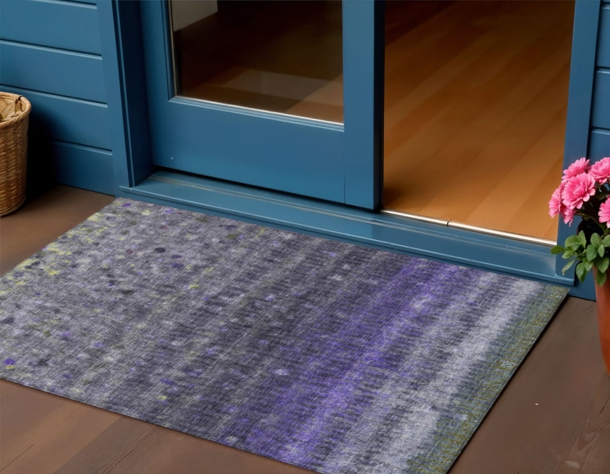 659017 3 x 5 ft. Purple & Gray Striped Washable Transitional Indoor & Outdoor Rectangle Area Rug