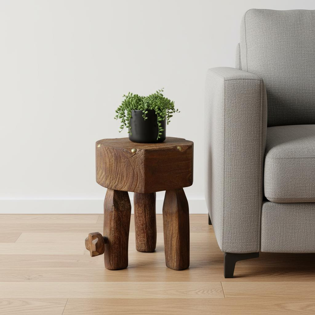 659073 18 x 16.50 x 13 in. Brown Solid Wood Round End Table