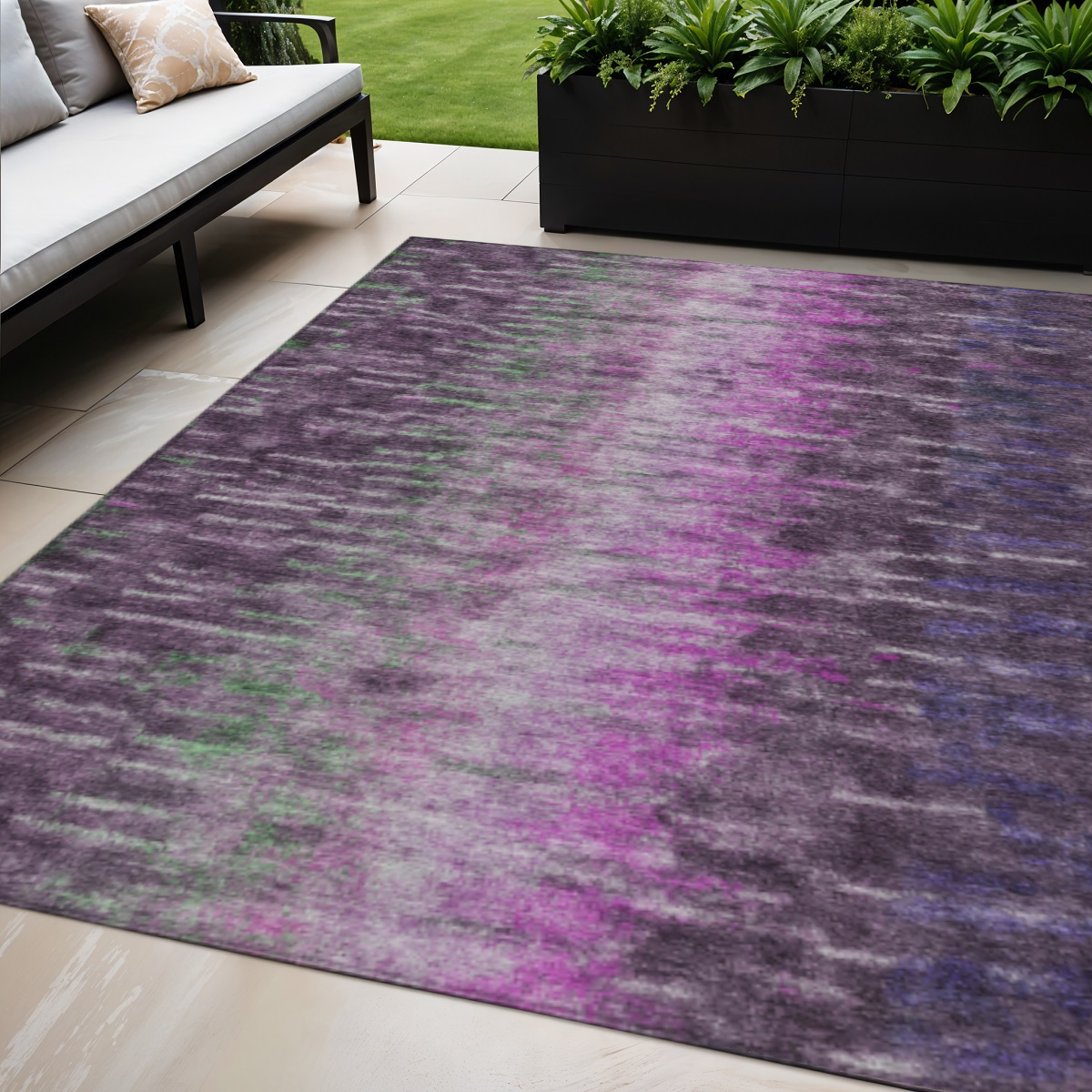 659091 5 x 8 ft. Eggplant Green & Blue Abstract Washable Transitional Indoor & Outdoor Rectangle Area Rug