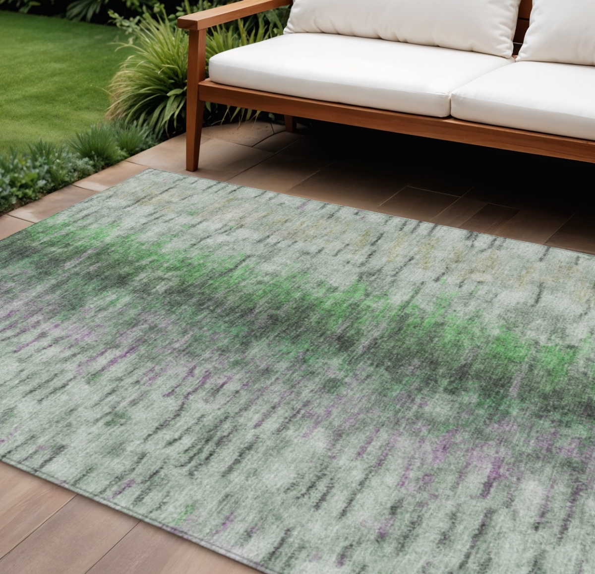 659143 10 x 14 ft. Green Gray & Ivory Abstract Washable Transitional Indoor & Outdoor Rectangle Area Rug