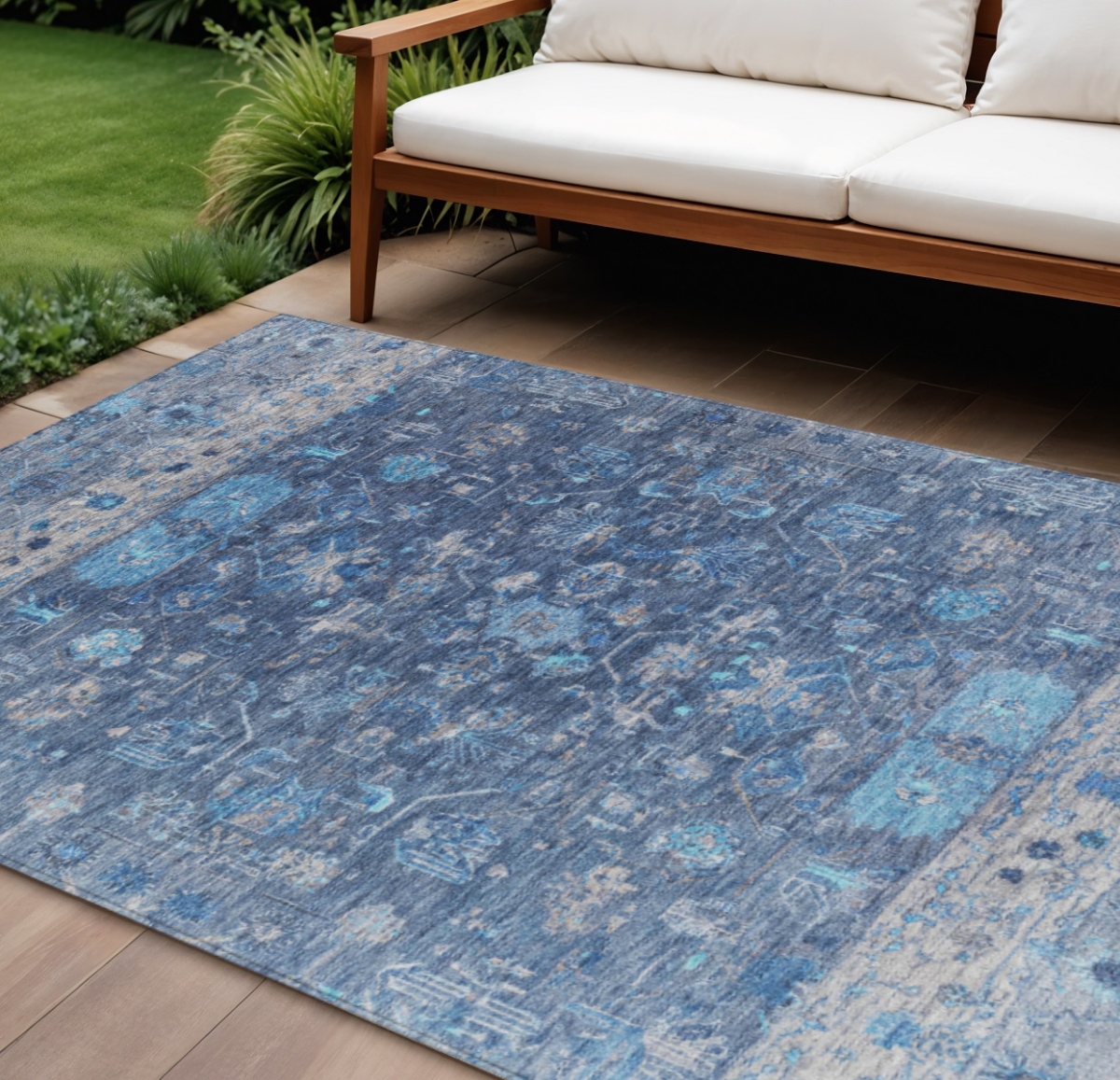 659317 10 x 14 ft. Navy Blue & Gray Tribal Washable Traditional Indoor & Outdoor Rectangle Area Rug