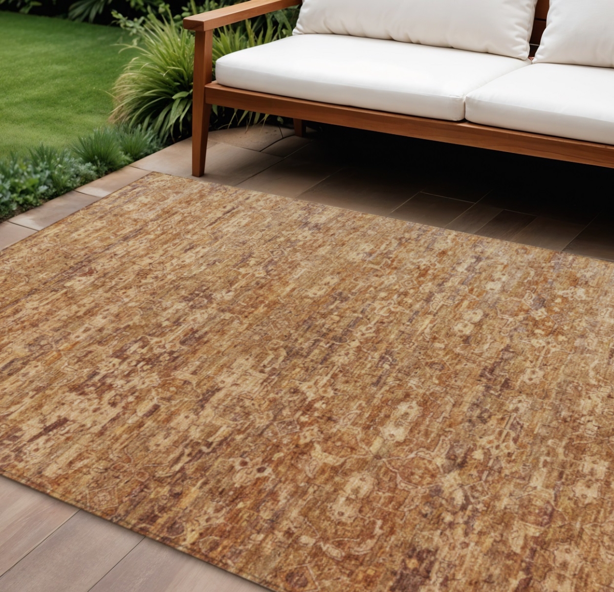 659371 10 x 14 ft. Chili Red & Brown Ikat Washable Transitional Indoor & Outdoor Rectangle Area Rug