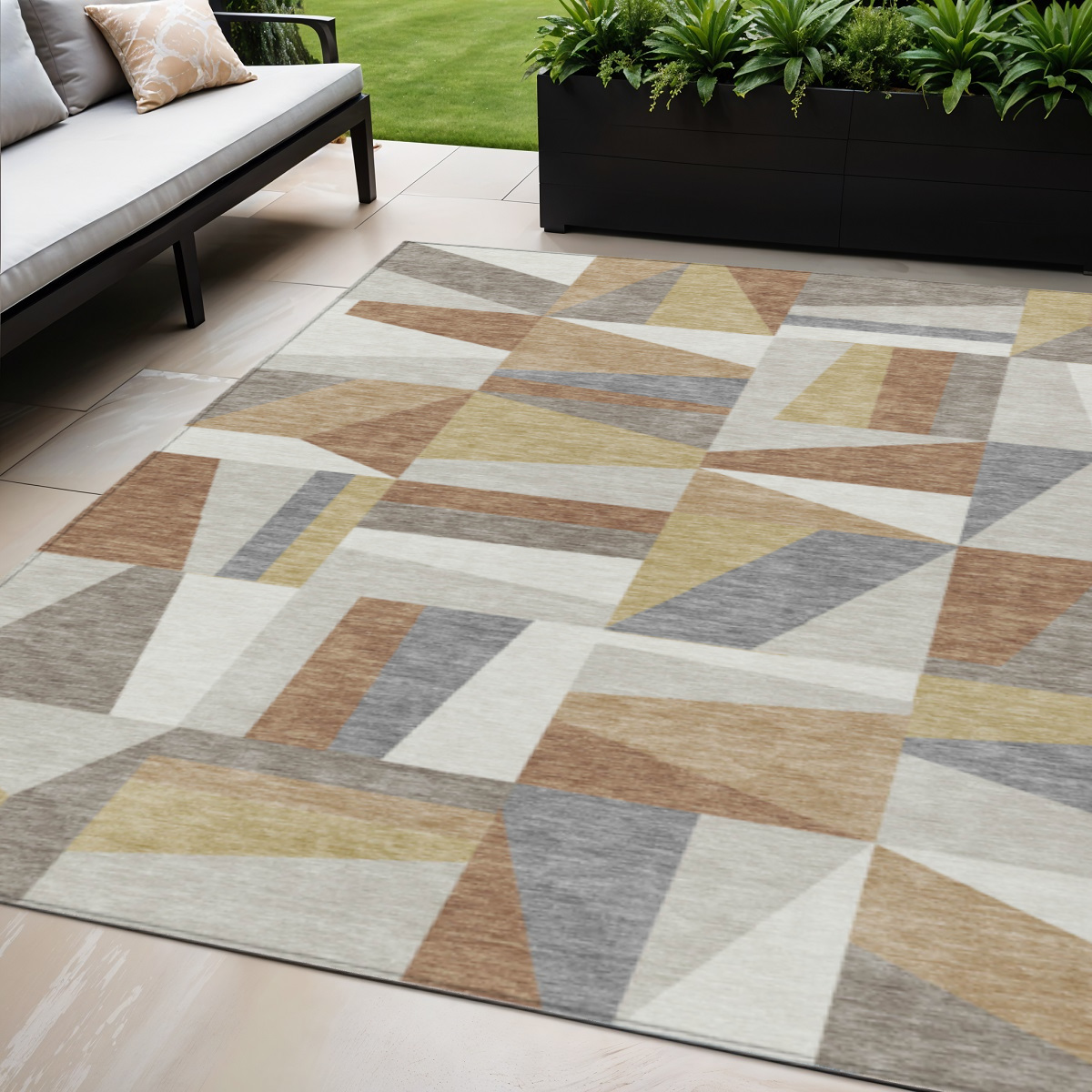 659509 5 x 8 ft. Beige Rust & Taupe Geometric Washable Transitional Indoor & Outdoor Rectangle Area Rug