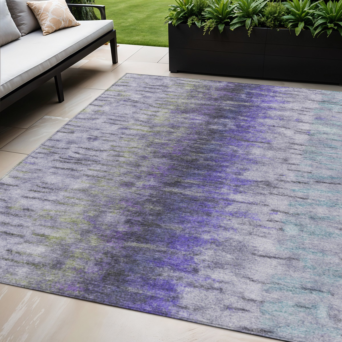 659145 5 x 8 ft. Purple Ivory & Gray Abstract Washable Transitional Indoor & Outdoor Rectangle Area Rug
