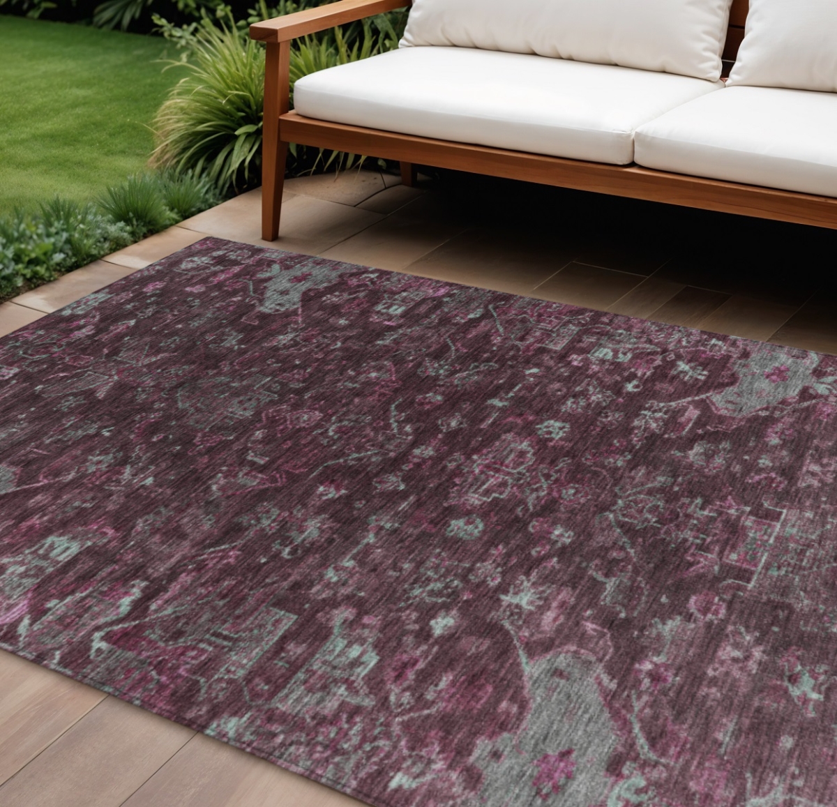 659250 9 x 12 ft. Burgundy & Gray Medallion Washable Traditional Indoor & Outdoor Rectangle Area Rug