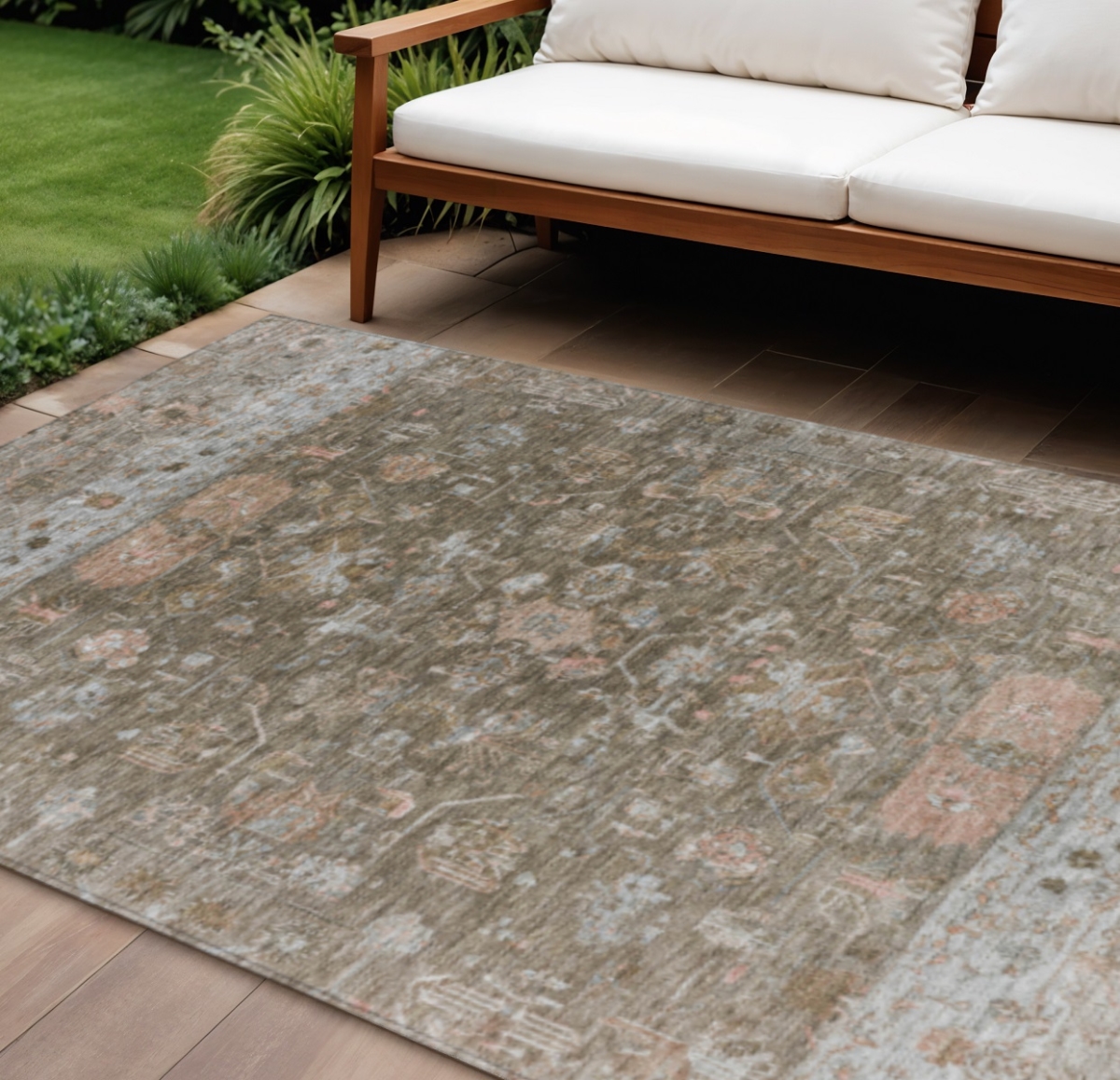 659304 9 x 12 ft. Brown & Gray Tribal Washable Traditional Indoor & Outdoor Rectangle Area Rug