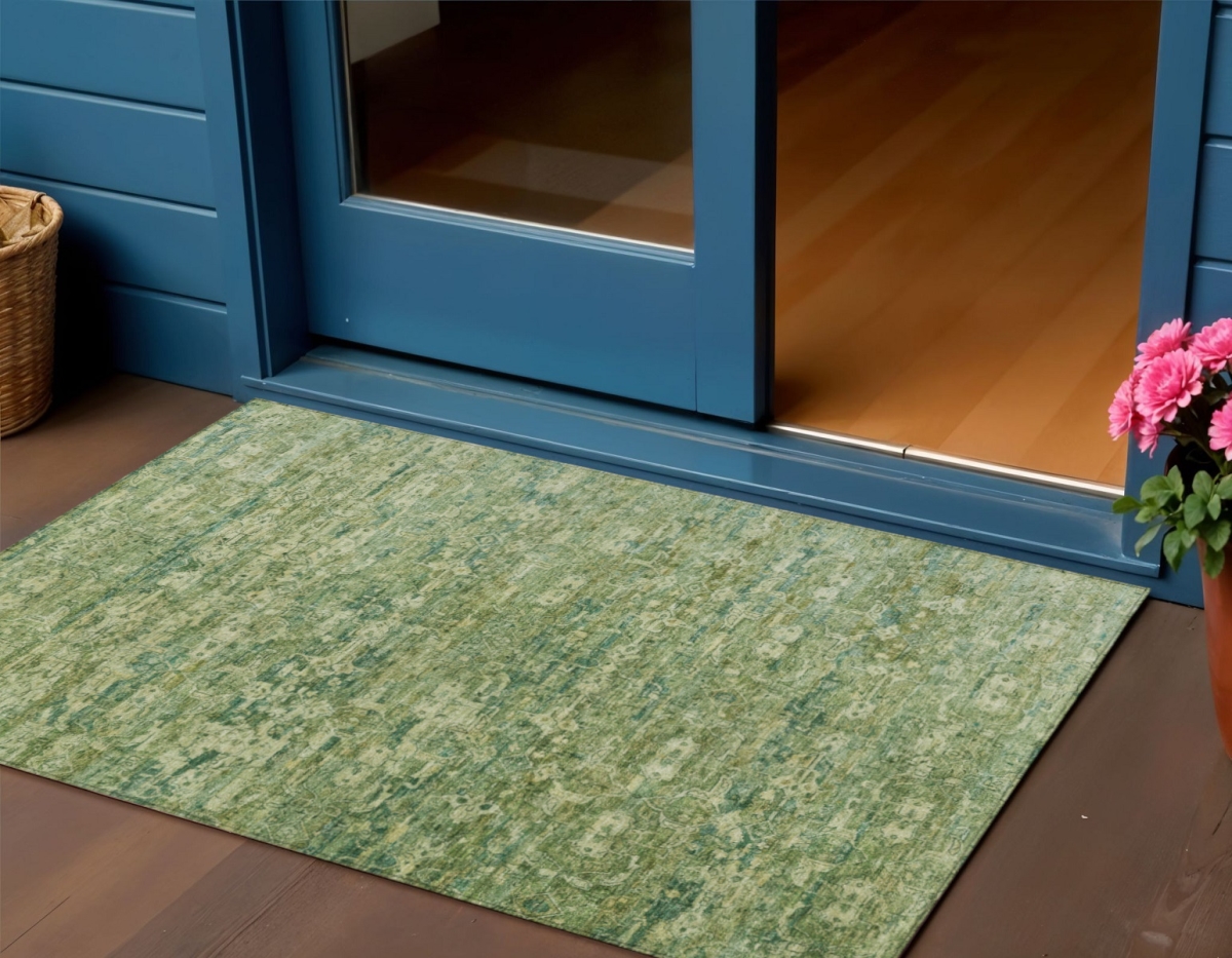 659360 3 x 5 ft. Olive Green & Sage Ikat Washable Transitional Indoor & Outdoor Rectangle Area Rug