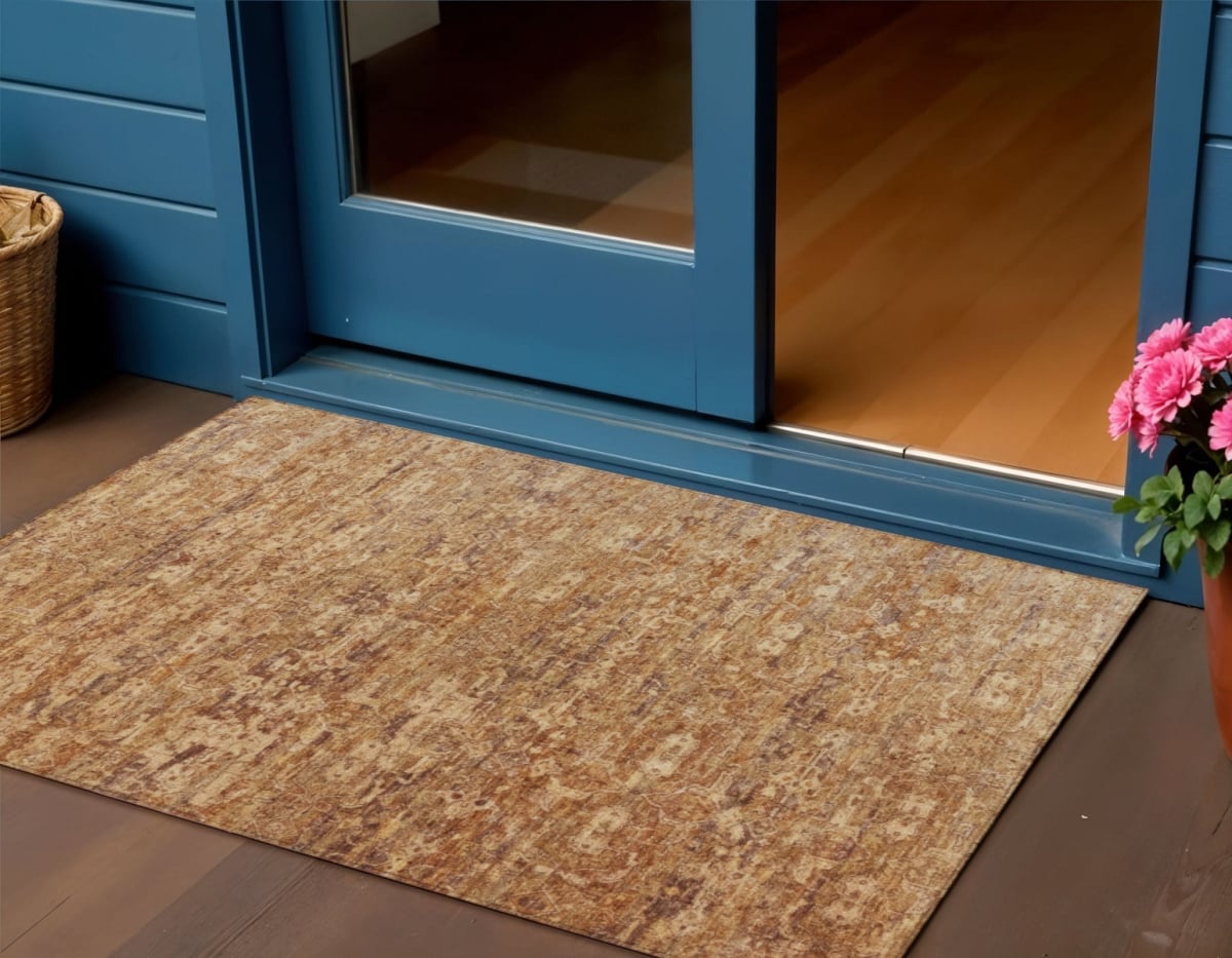 659366 3 x 5 ft. Chili Red & Brown Ikat Washable Transitional Indoor & Outdoor Rectangle Area Rug