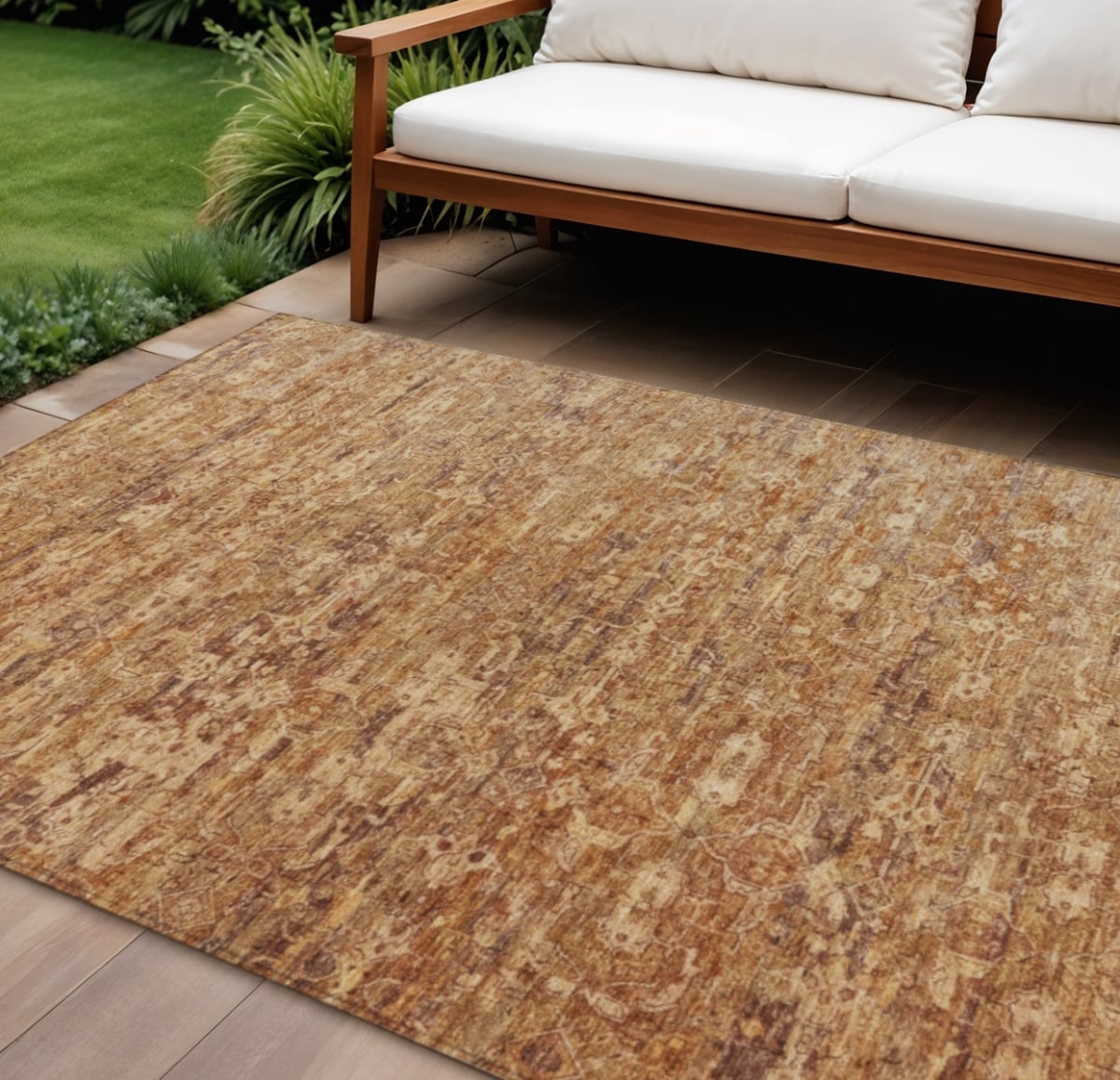 659369 8 x 10 ft. Chili Red & Brown Ikat Washable Transitional Indoor & Outdoor Rectangle Area Rug