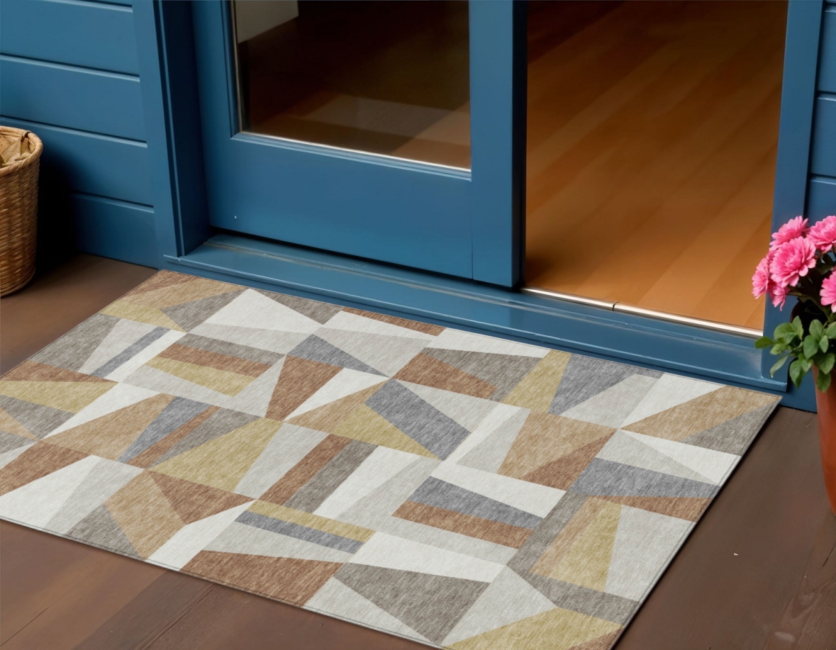 659508 3 x 5 ft. Beige Rust & Taupe Geometric Washable Transitional Indoor & Outdoor Rectangle Area Rug
