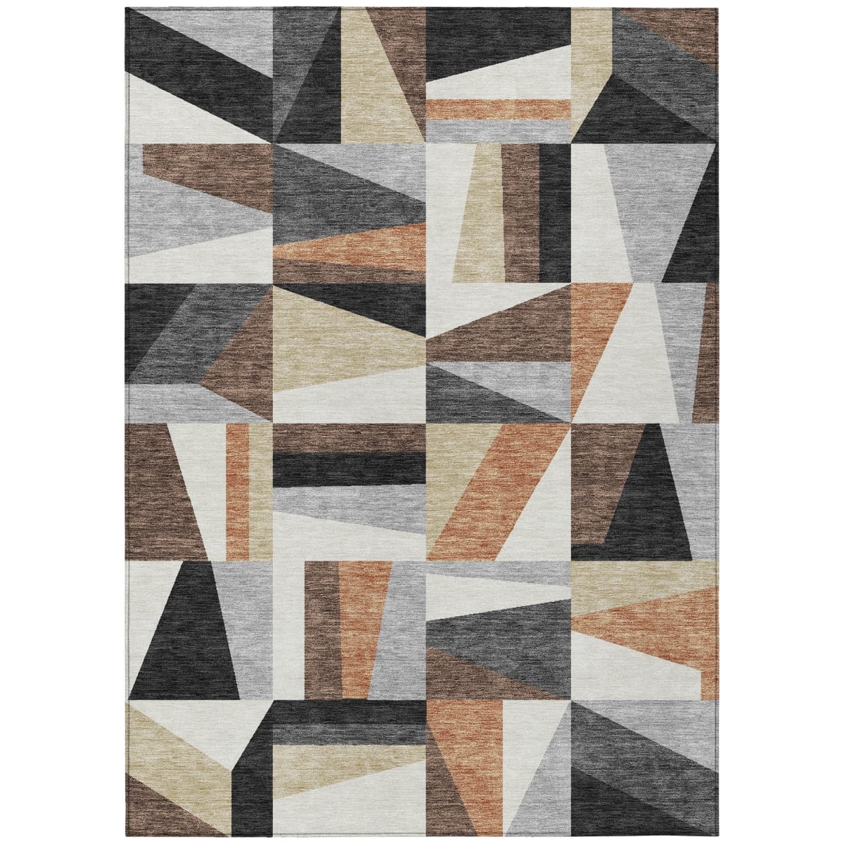 659535 8 x 10 ft. Gray Brown & White Geometric Washable Transitional Indoor & Outdoor Rectangle Area Rug