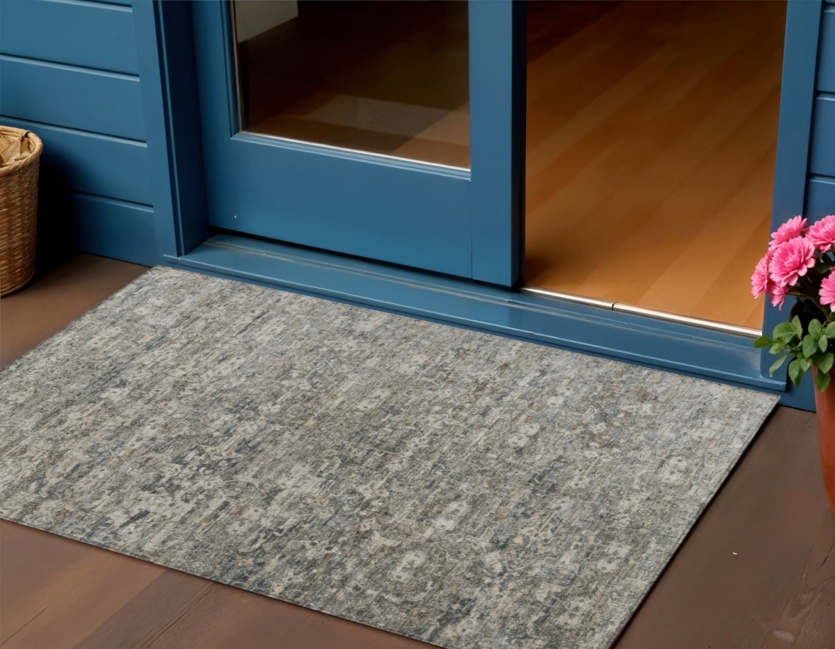 659372 3 x 5 ft. Pewter & Silver Ikat Washable Transitional Indoor & Outdoor Rectangle Area Rug