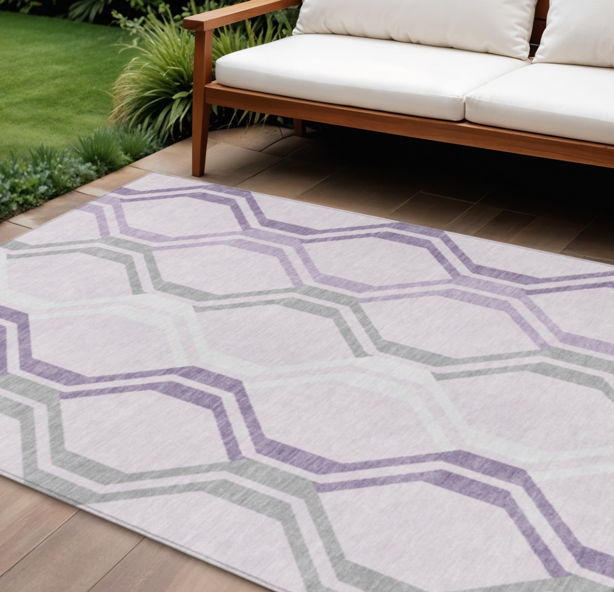 659467 10 x 14 ft. Lavender Ivory & Gray Geometric Washable Transitional Indoor & Outdoor Rectangle Area Rug
