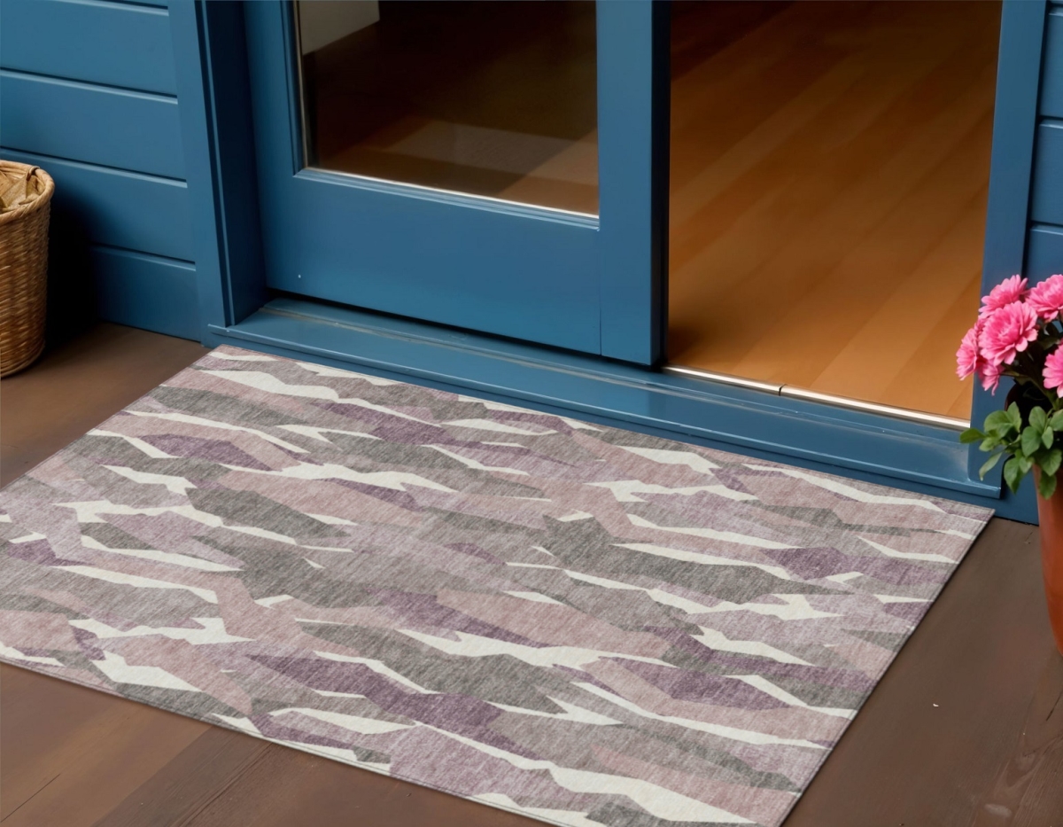 659598 3 x 5 ft. Blush & Ivory Striped Washable Transitional Indoor & Outdoor Rectangle Area Rug