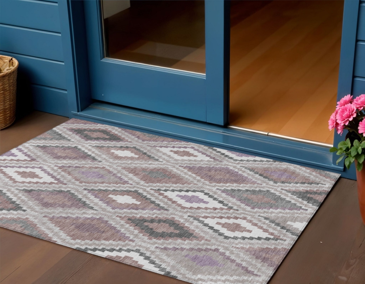 659712 3 x 5 ft. Blush Ivory & Gray Geometric Washable Transitional Indoor & Outdoor Rectangle Area Rug