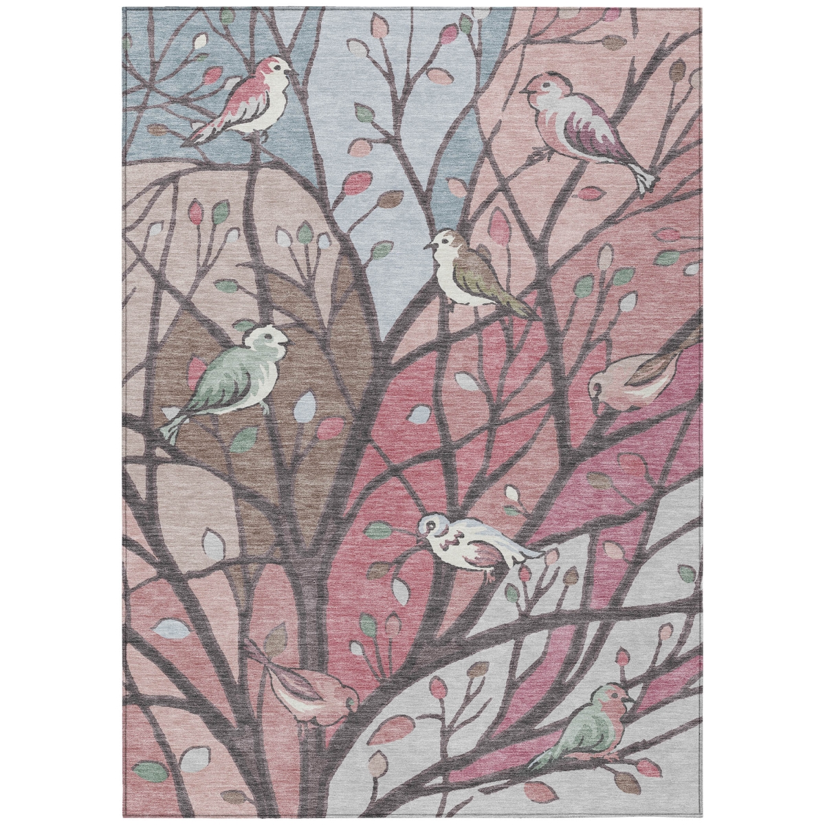 659959 3 x 5 ft. Blush Blue & Brown Botanical Leaves Washable Transitional Indoor & Outdoor Rectangle Area Rug