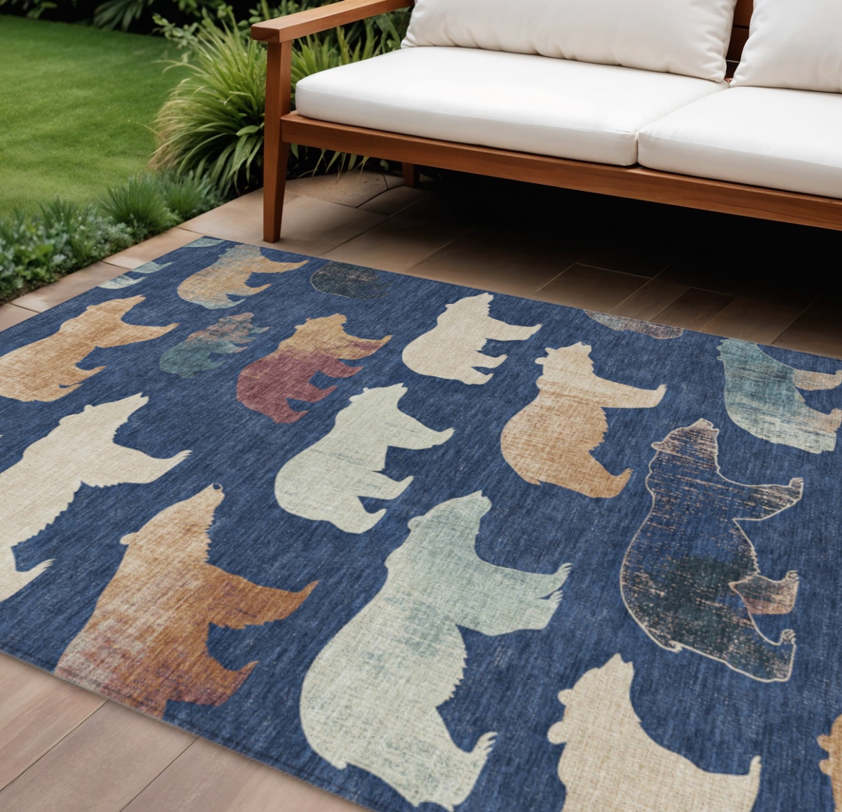 660372 10 x 14 ft. Navy Blue, Ivory & Beige Animal Print Washable Transitional Indoor & Outdoor Rectangle Area Rug
