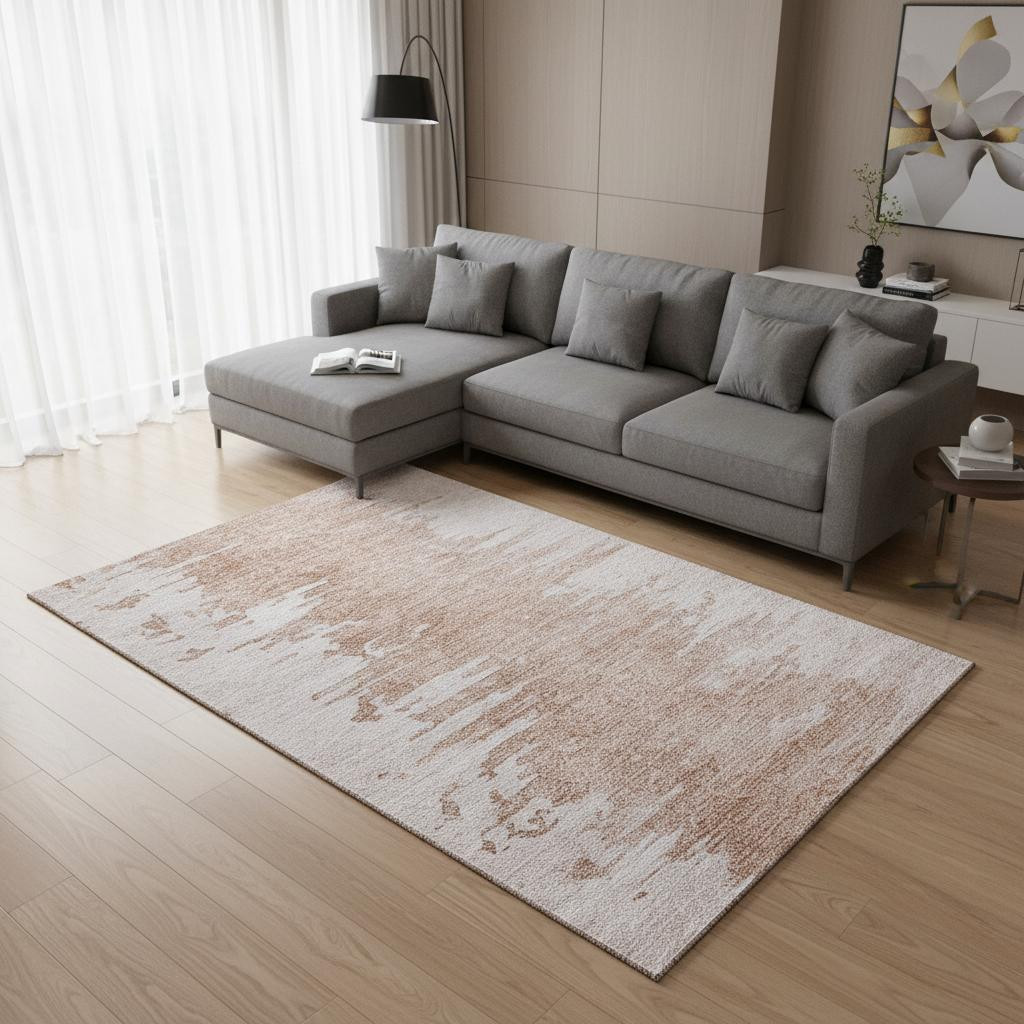 657005 10 x 14 ft. Terra Cotta & Ivory Abstract Transitional Washable Machine Made Rectangle Area Rug with UV Protection