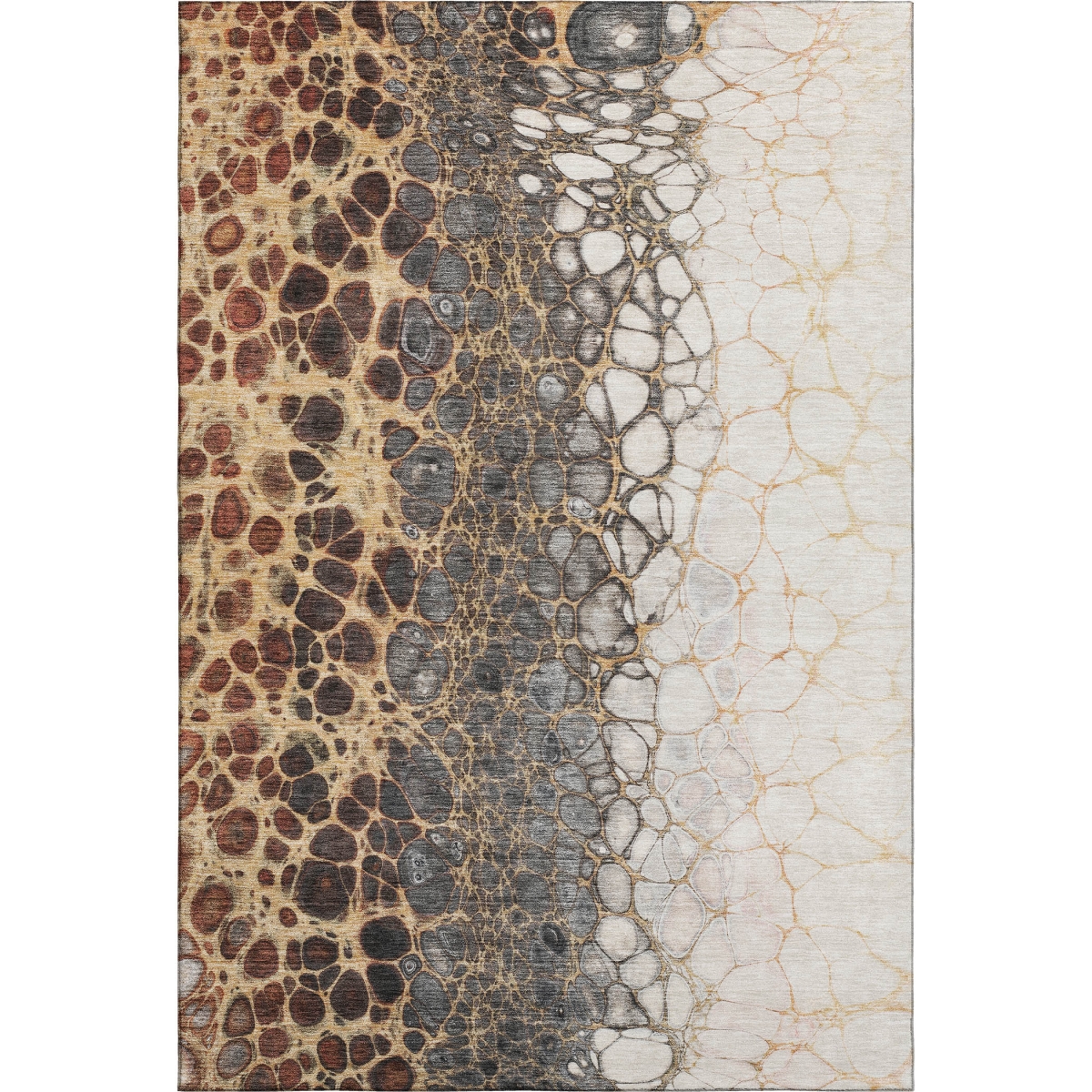 657072 3 x 5 ft. Ivory Gray & Gold Abstract Washable Machine Made Rectangle Area Rug with UV Protection