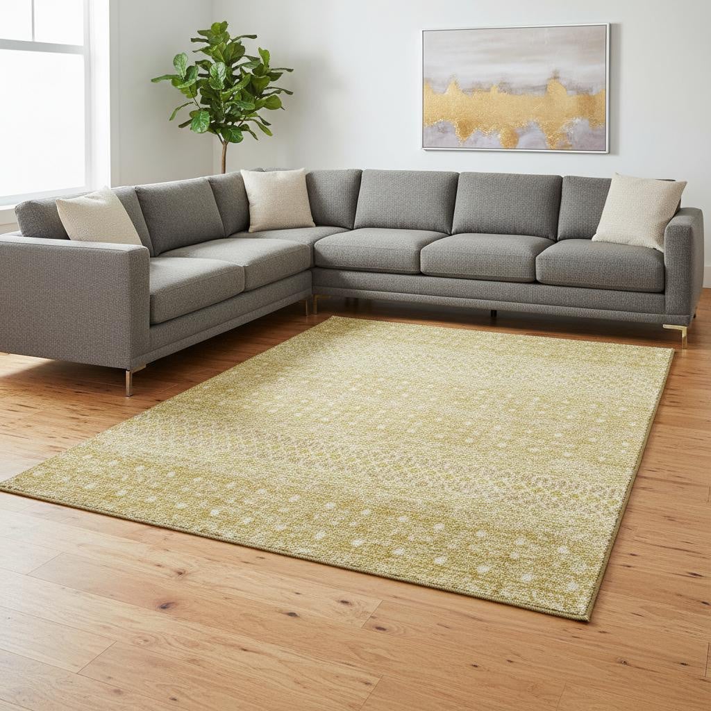 657172 9 x 12 ft. Gold & Ivory Tribal Washable Machine Made Rectangle Area Rug with UV Protection