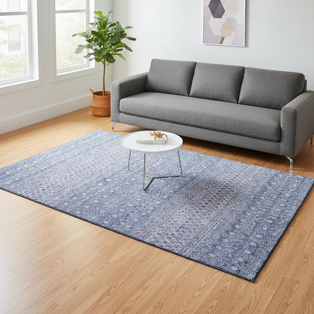 657181 5 x 8 ft. Sky Blue & Ivory Tribal Transitional Washable Machine Made Rectangle Area Rug with UV Protection