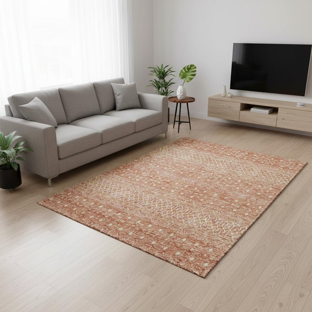 657187 5 x 8 ft. Salmon & Ivory Tribal Washable Machine Made Rectangle Area Rug with UV Protection