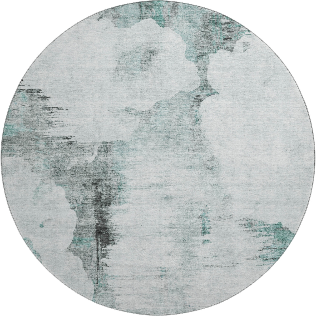 657236 8 ft. Teal, Gray & Ivory Abstract Transitional Washable Round Area Rug with UV Protection