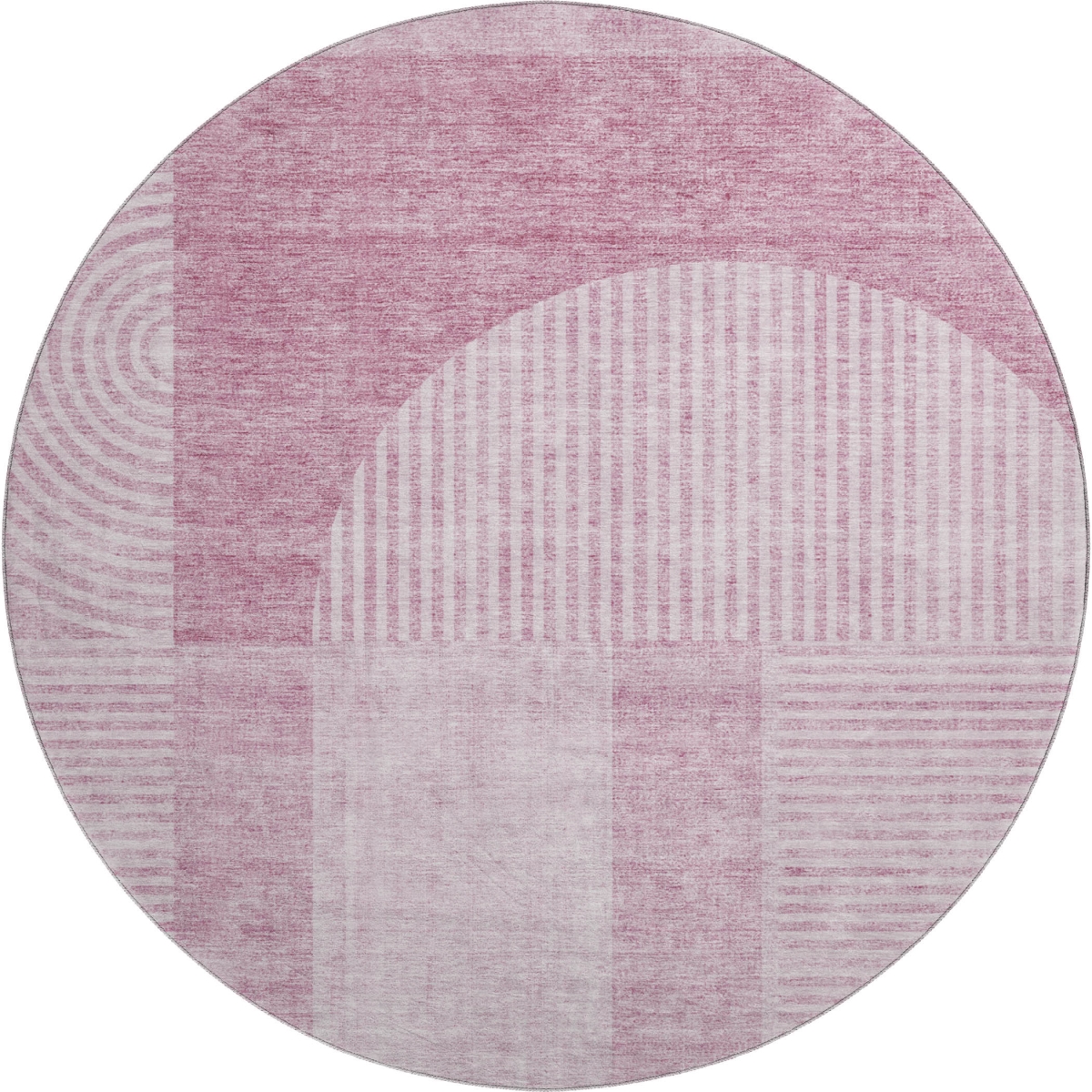 657242 8 ft. Blush & Ivory Geometric Transitional Washable Round Area Rug with UV Protection