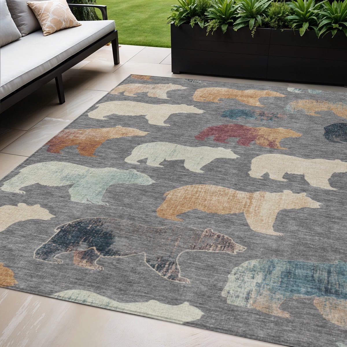 660356 5 x 8 ft. Gray, Ivory & Beige Animal Print Washable Transitional Indoor & Outdoor Rectangle Area Rug