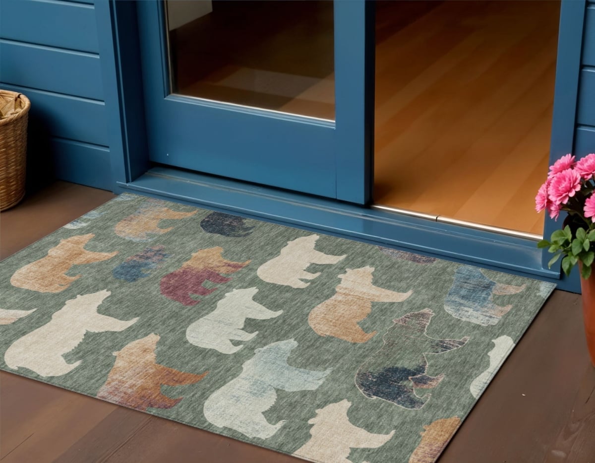 660361 3 x 5 ft. Green, Ivory & Copper Animal Print Washable Transitional Indoor & Outdoor Rectangle Area Rug