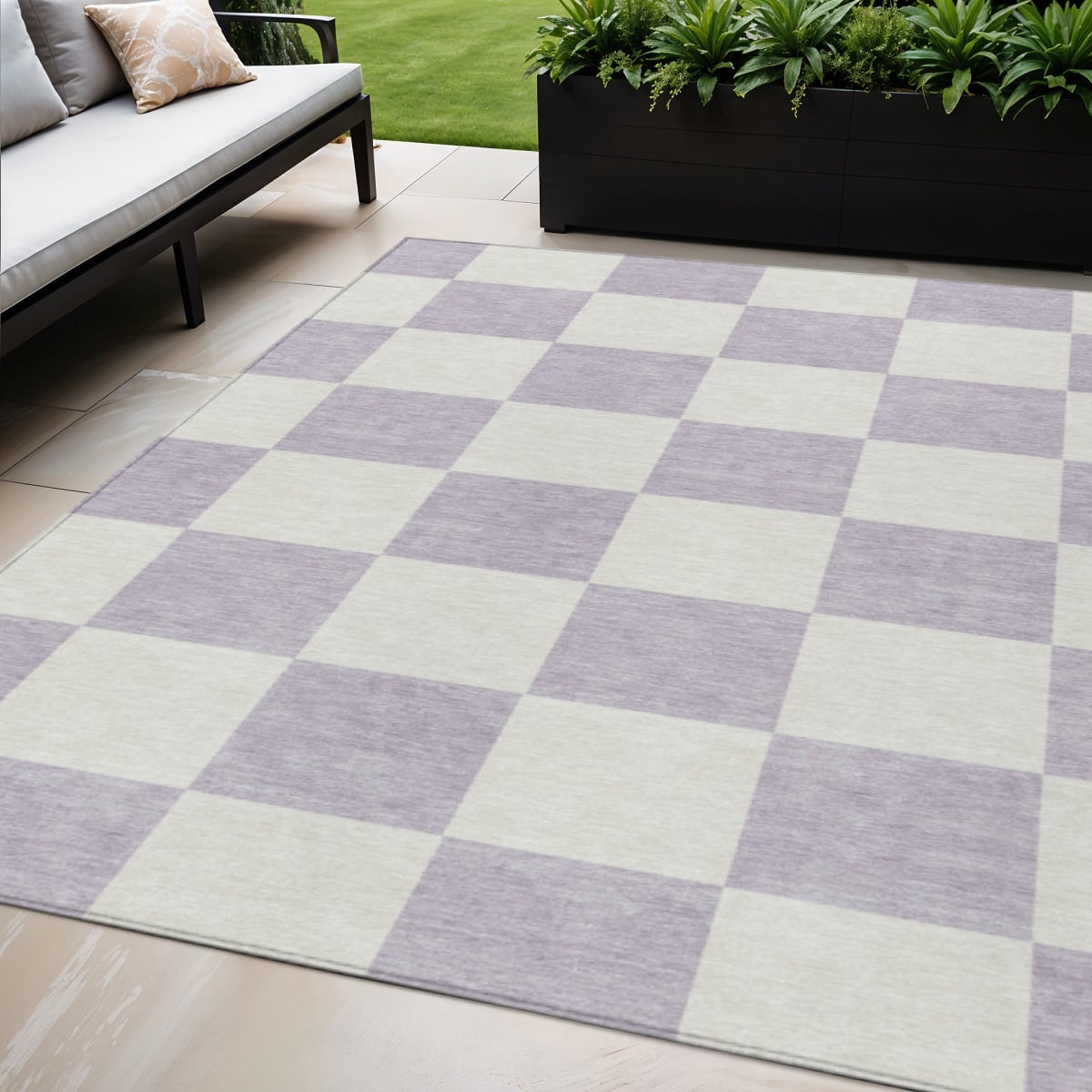 660710 5 x 8 ft. Lavender & Ivory Geometric Washable Transitional Indoor & Outdoor Rectangle Area Rug