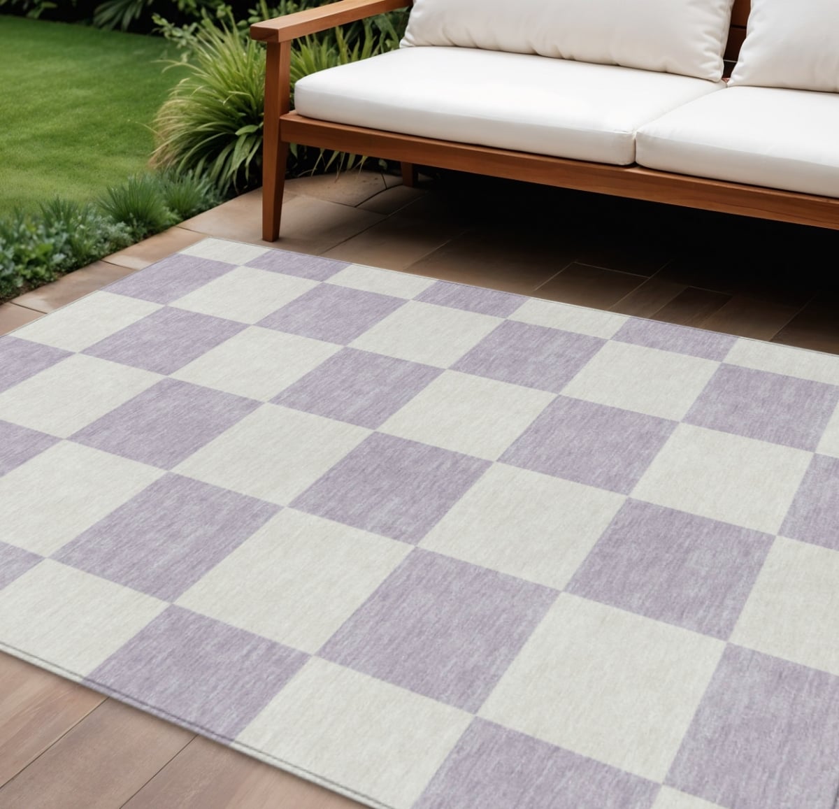 660713 9 x 12 ft. Lavender & Ivory Geometric Washable Transitional Indoor & Outdoor Rectangle Area Rug