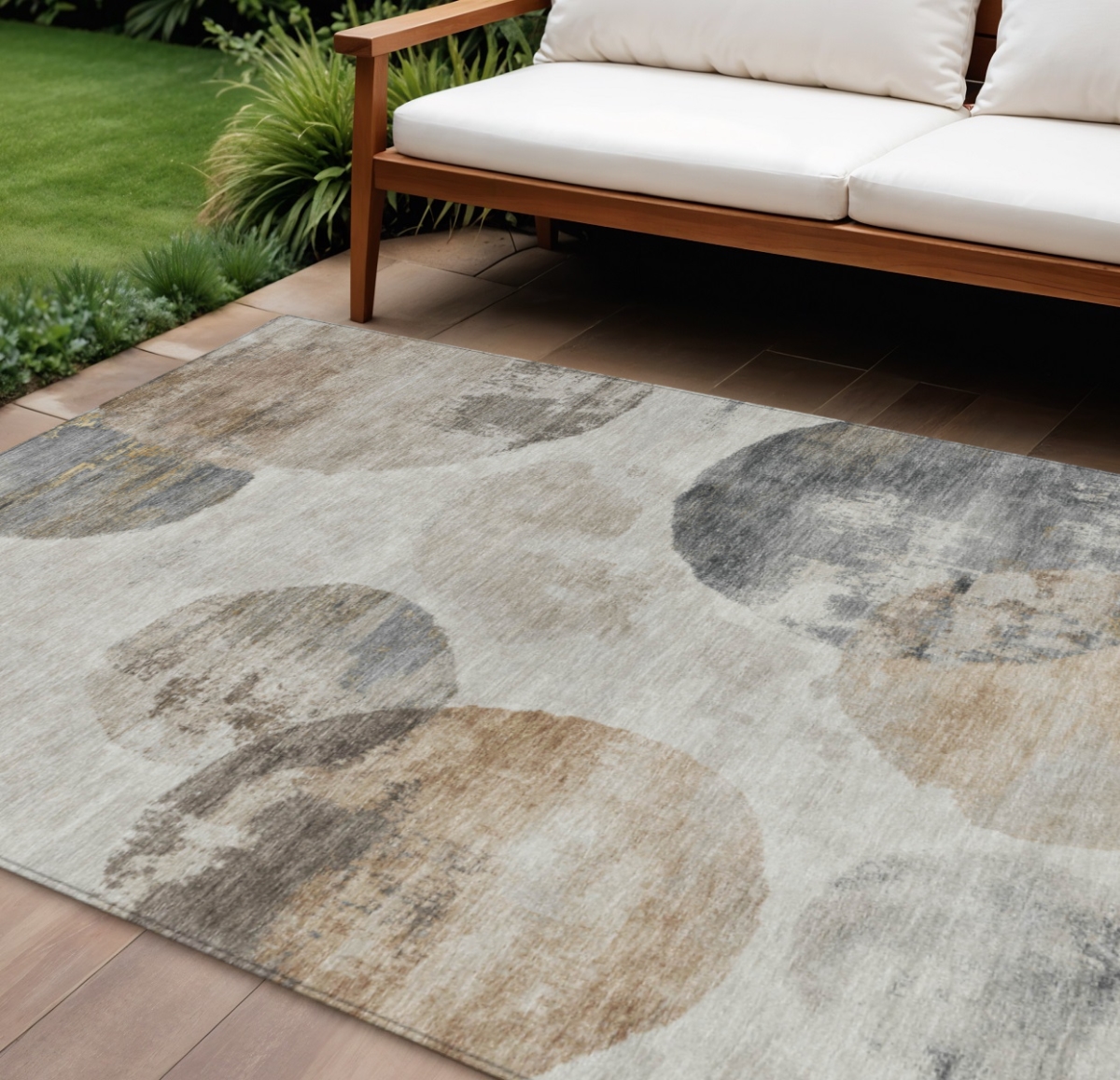 660798 10 x 14 ft. Taupe Ivory & Beige Abstract Washable Contemporary Indoor & Outdoor Rectangle Area Rug
