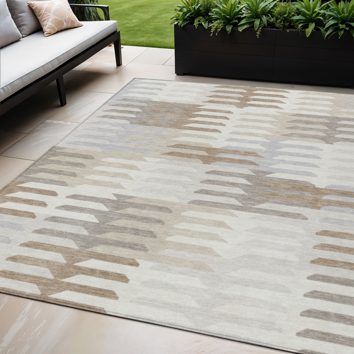 659575 5 x 8 ft. Ivory, Gray & Brown Geometric Washable Transitional Indoor & Outdoor Rectangle Area Rug