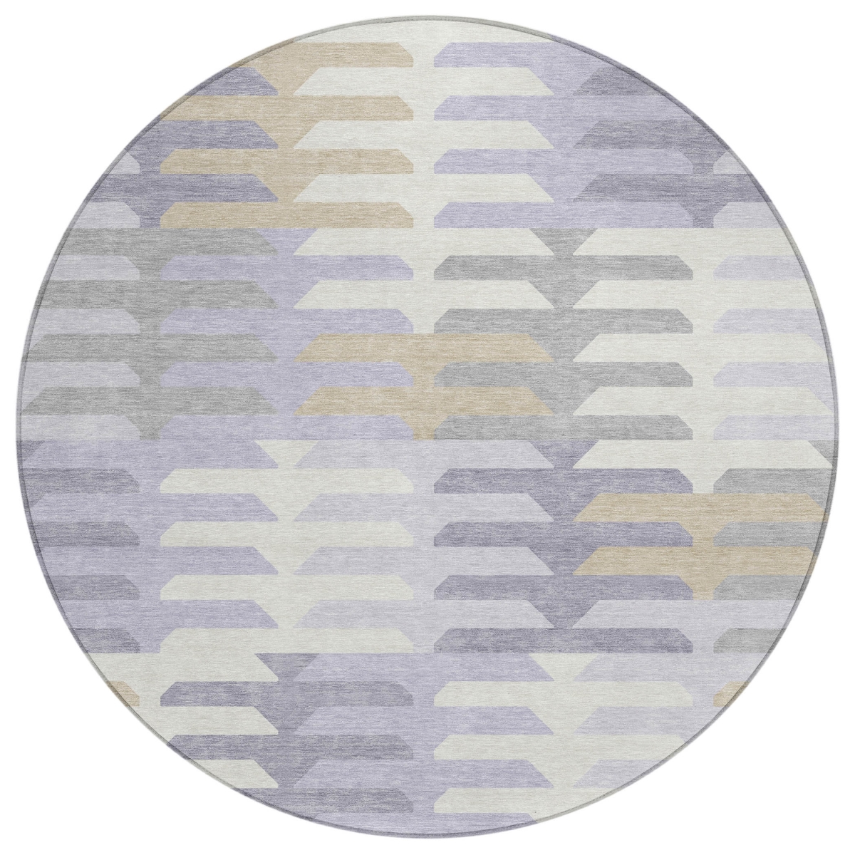 659582 8 ft. Lavender Silver & Gray Geometric Washable Transitional Indoor & Outdoor Round Area Rug