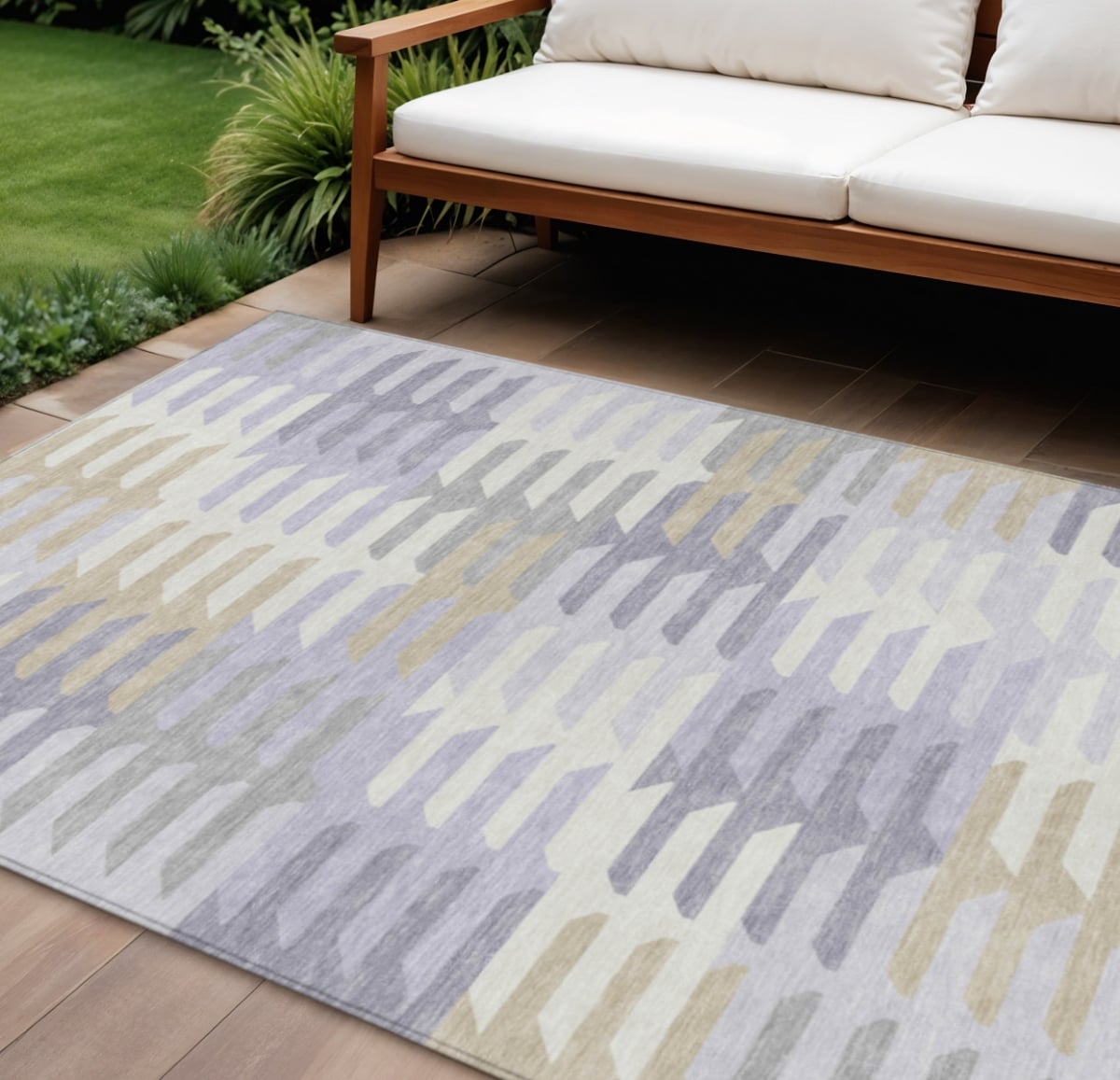 659585 10 x 14 ft. Lavender Silver & Gray Geometric Washable Transitional Indoor & Outdoor Rectangle Area Rug