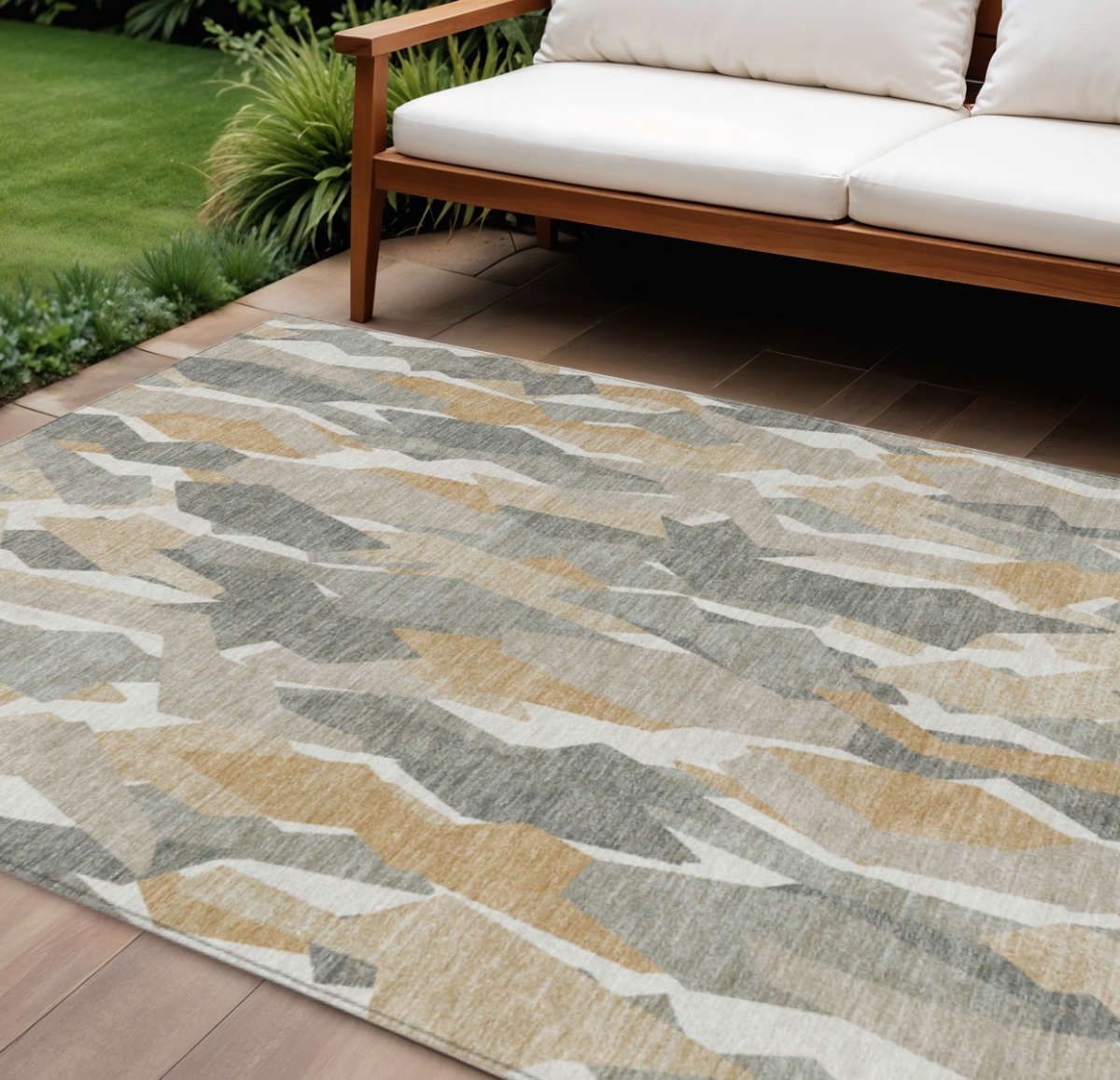 659633 10 x 14 ft. Pewter Wheat & Ivory Striped Washable Transitional Indoor & Outdoor Rectangle Area Rug
