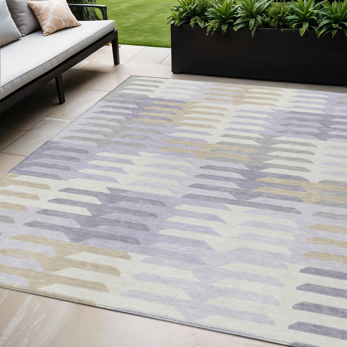 659581 5 x 8 ft. Lavender Silver & Gray Geometric Washable Transitional Indoor & Outdoor Rectangle Area Rug