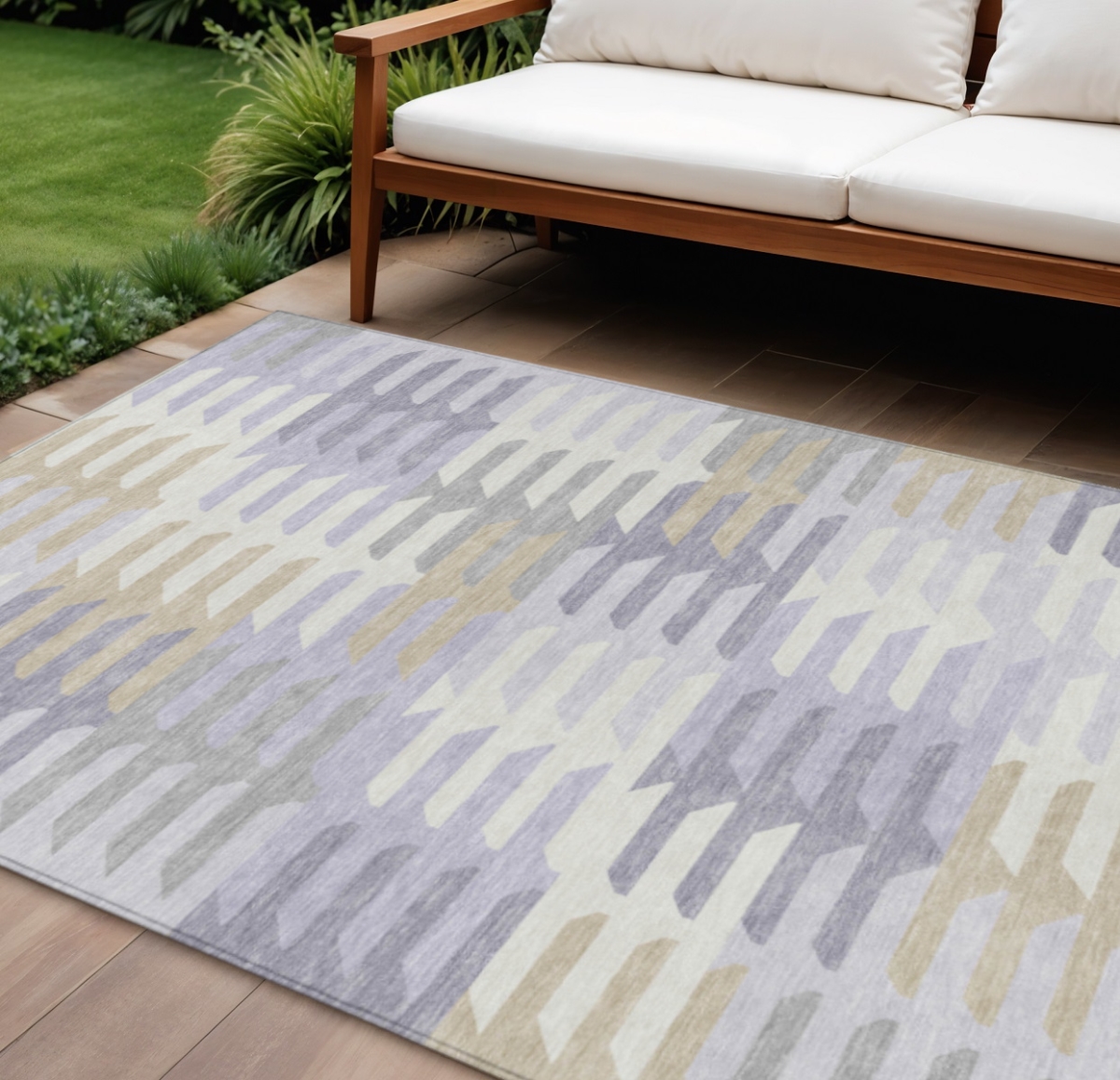 659584 9 x 12 ft. Lavender Silver & Gray Geometric Washable Transitional Indoor & Outdoor Rectangle Area Rug