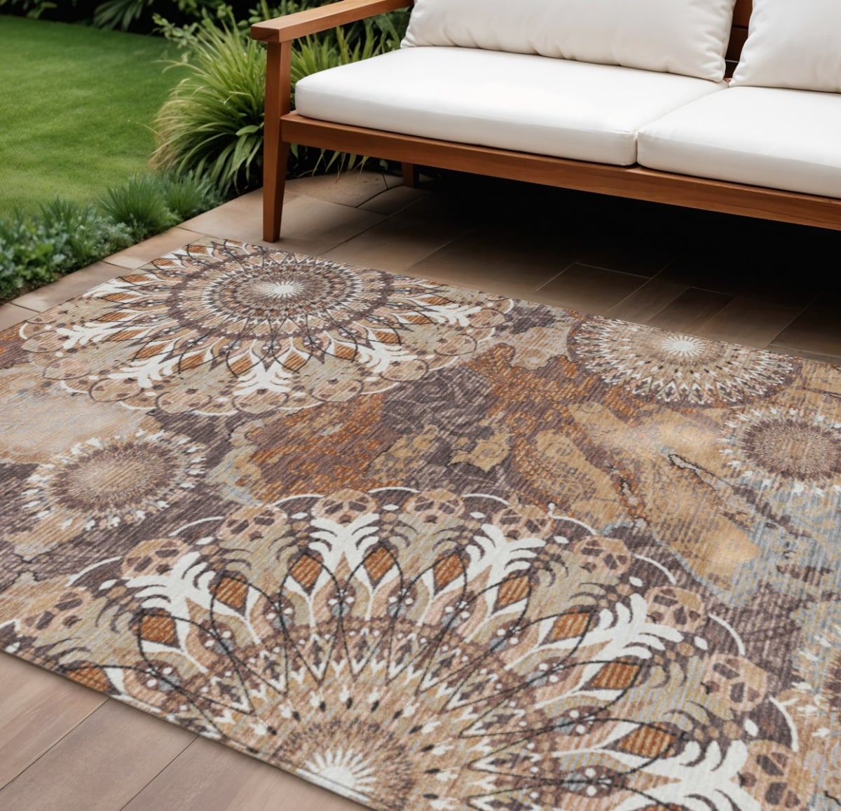 659920 9 x 12 ft. Copper, Ivory & Khaki Paisley Washable Transitional Indoor & Outdoor Rectangle Area Rug