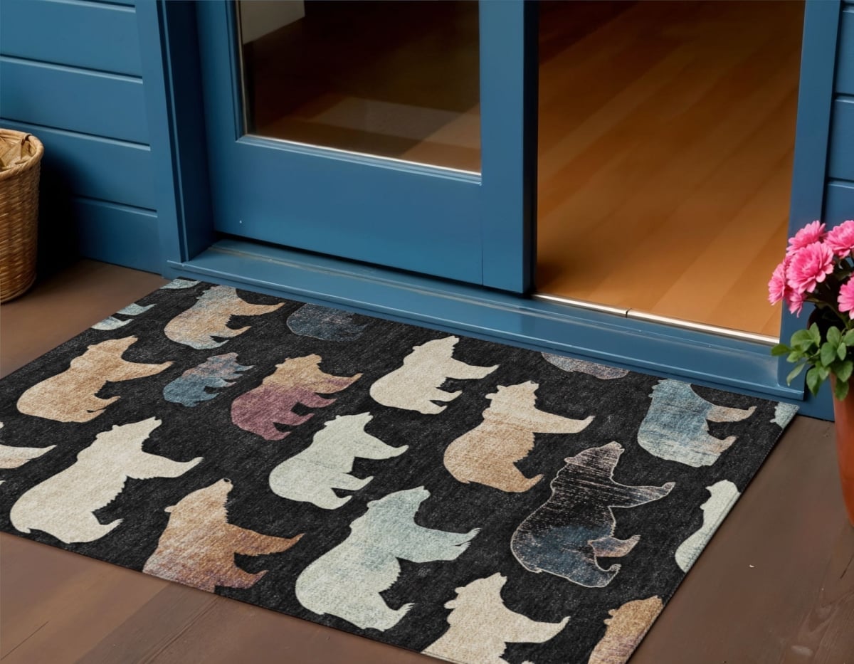 660337 3 x 5 ft. Black, Ivory & Brown Animal Print Washable Transitional Indoor & Outdoor Rectangle Area Rug