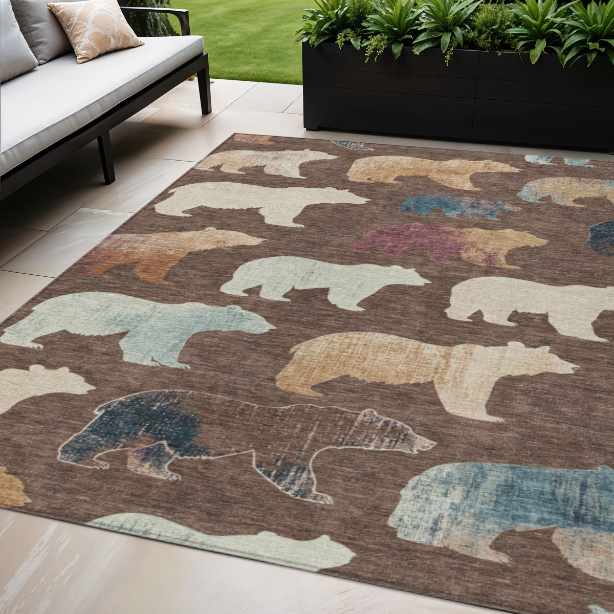 660344 5 x 8 ft. Chocolate Ivory & Blue Animal Print Washable Transitional Indoor & Outdoor Rectangle Area Rug