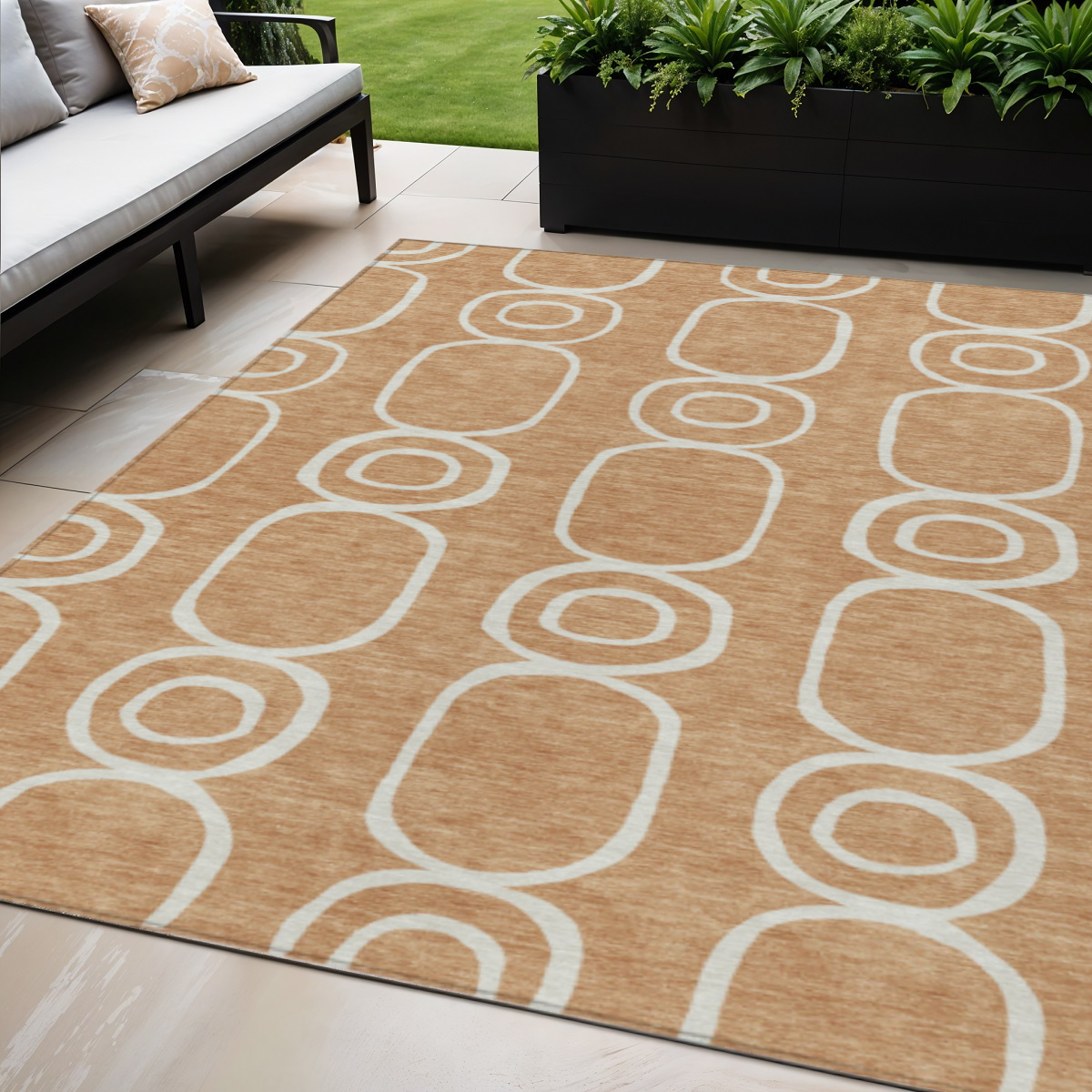 660626 5 x 8 ft. Rust & Ivory Geometric Washable Transitional Indoor & Outdoor Rectangle Area Rug