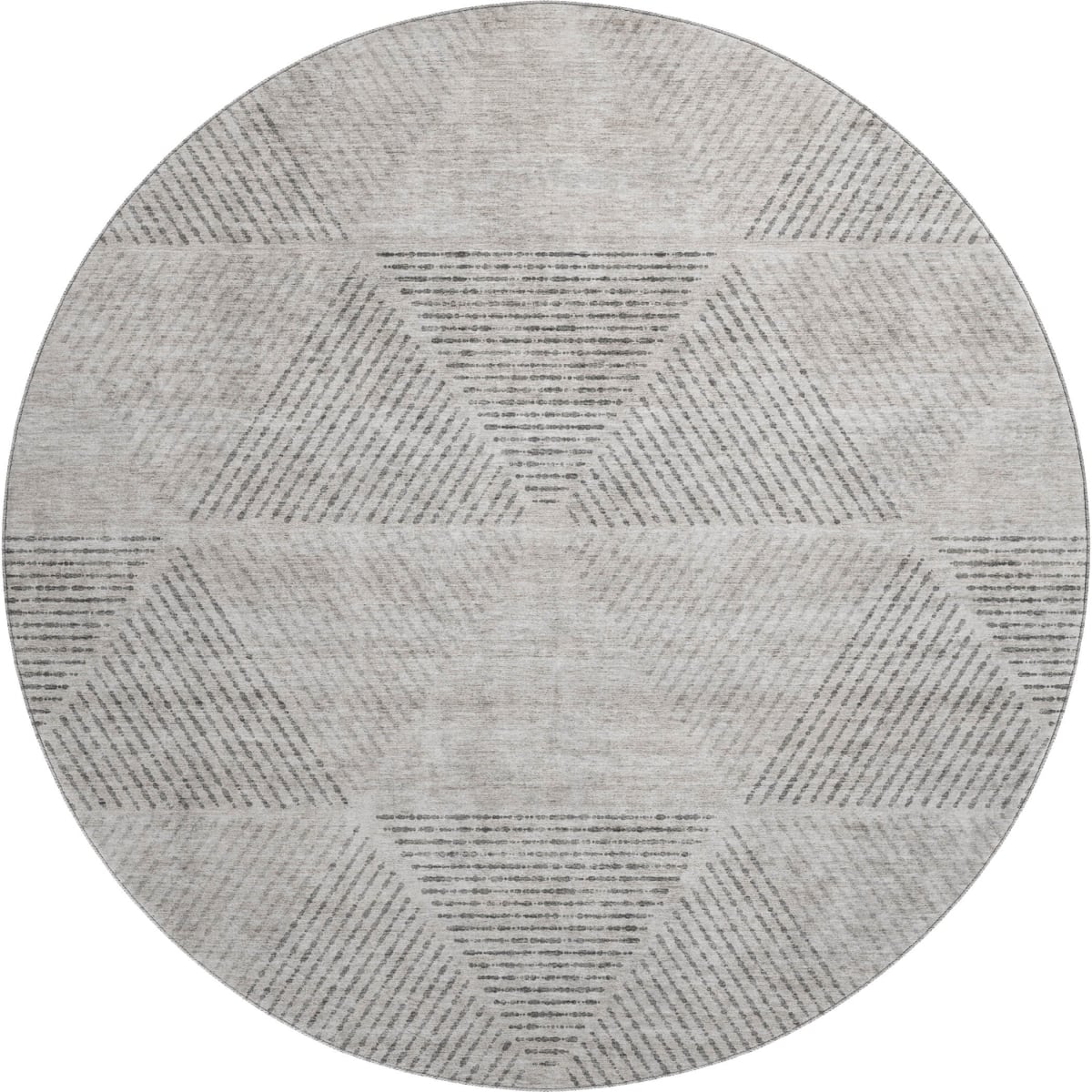 664879 8 ft. Taupe & Ivory Geometric Transitional Washable Round Area Rug with UV Protection