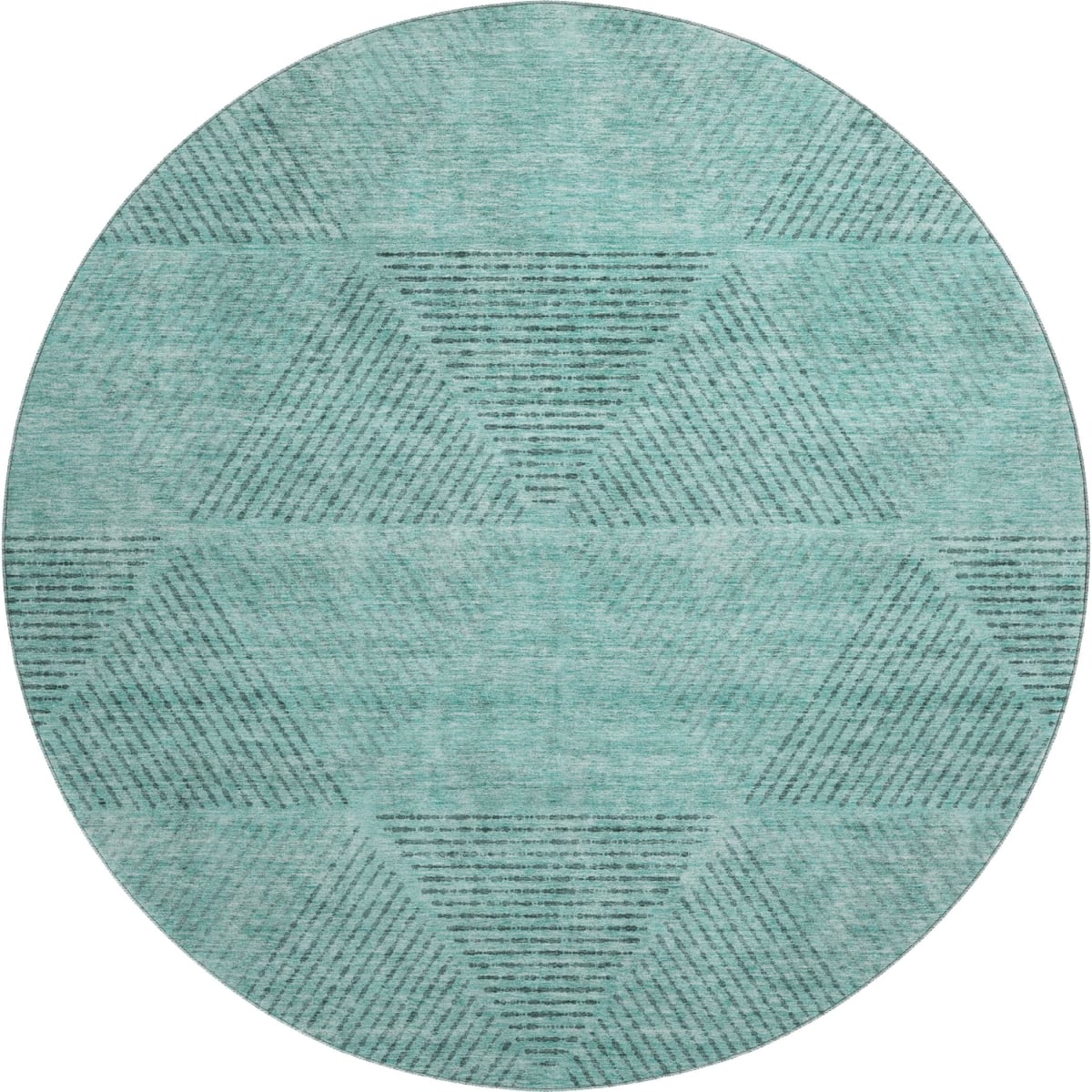 664885 8 ft. Teal & Gray Geometric Transitional Washable Round Area Rug with UV Protection