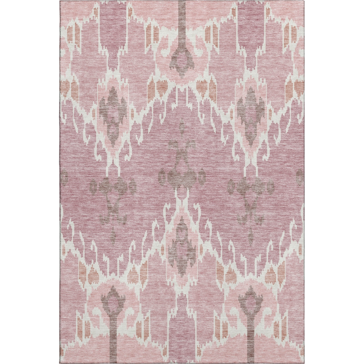 662965 5 x 8 ft. Blush & Ivory Ikat Washable Machine Made Rectangle Area Rug with UV Protection
