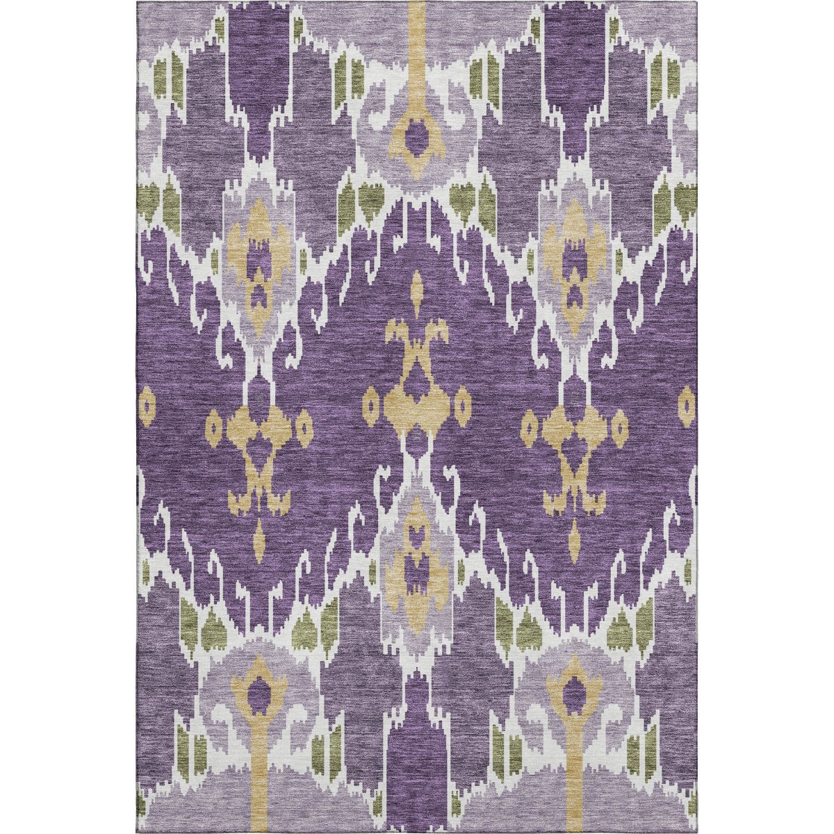 663019 5 x 8 ft. Purple Gold & Ivory Ikat Washable Machine Made Rectangle Area Rug with UV Protection